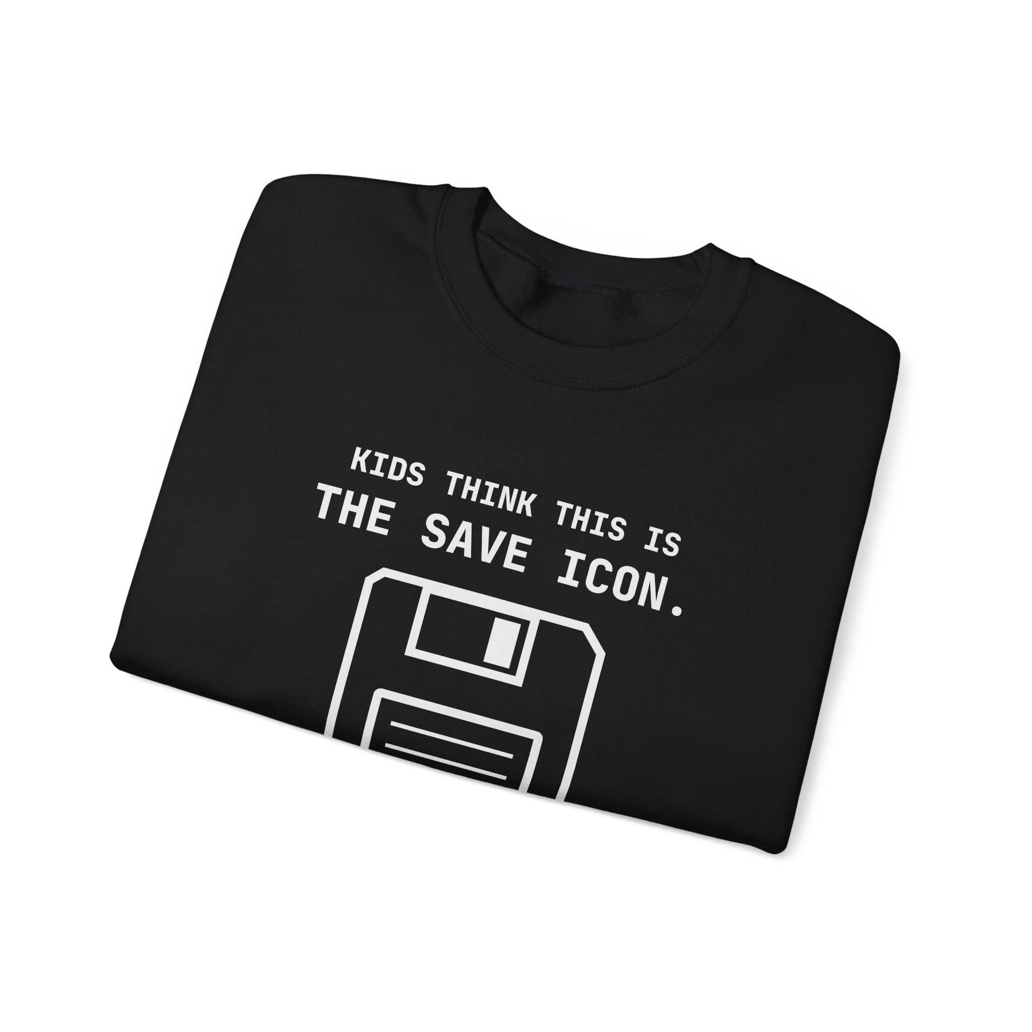 The Original Save Icon crewneck sweatshirt in Black, folded