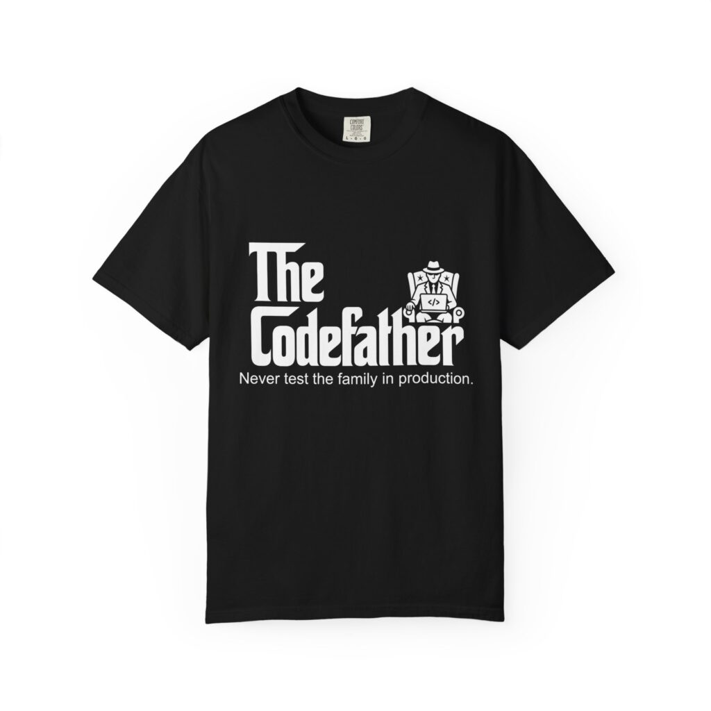 The Codefather T-shirt in Black, front view