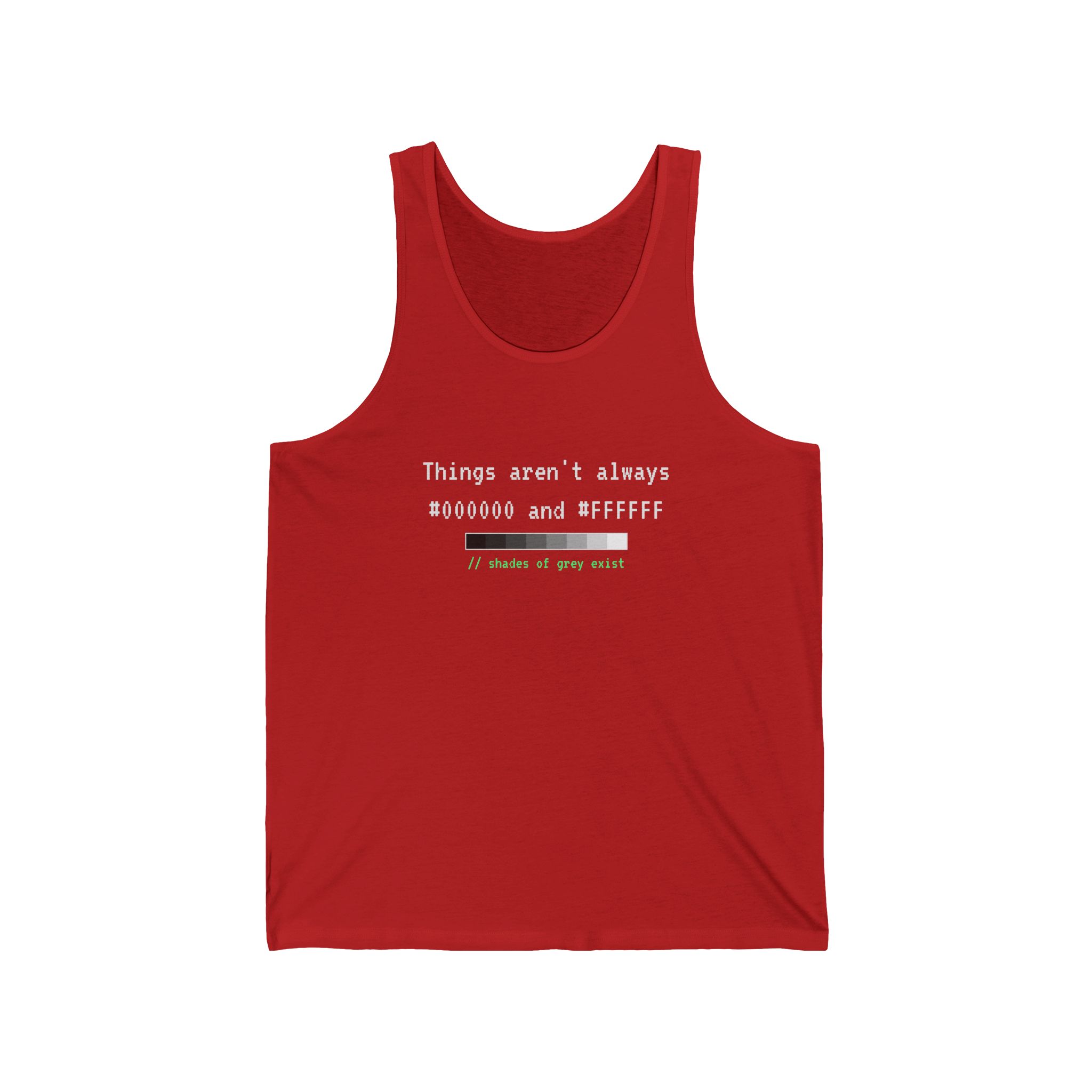 Shades of Grey Exist unisex tank in Red, front view