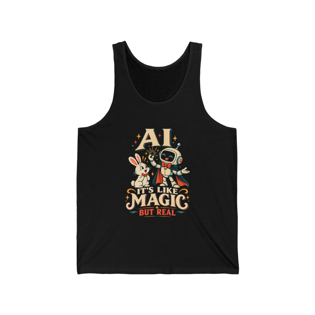 AI Magic Bunny unisex tank in Black, front view