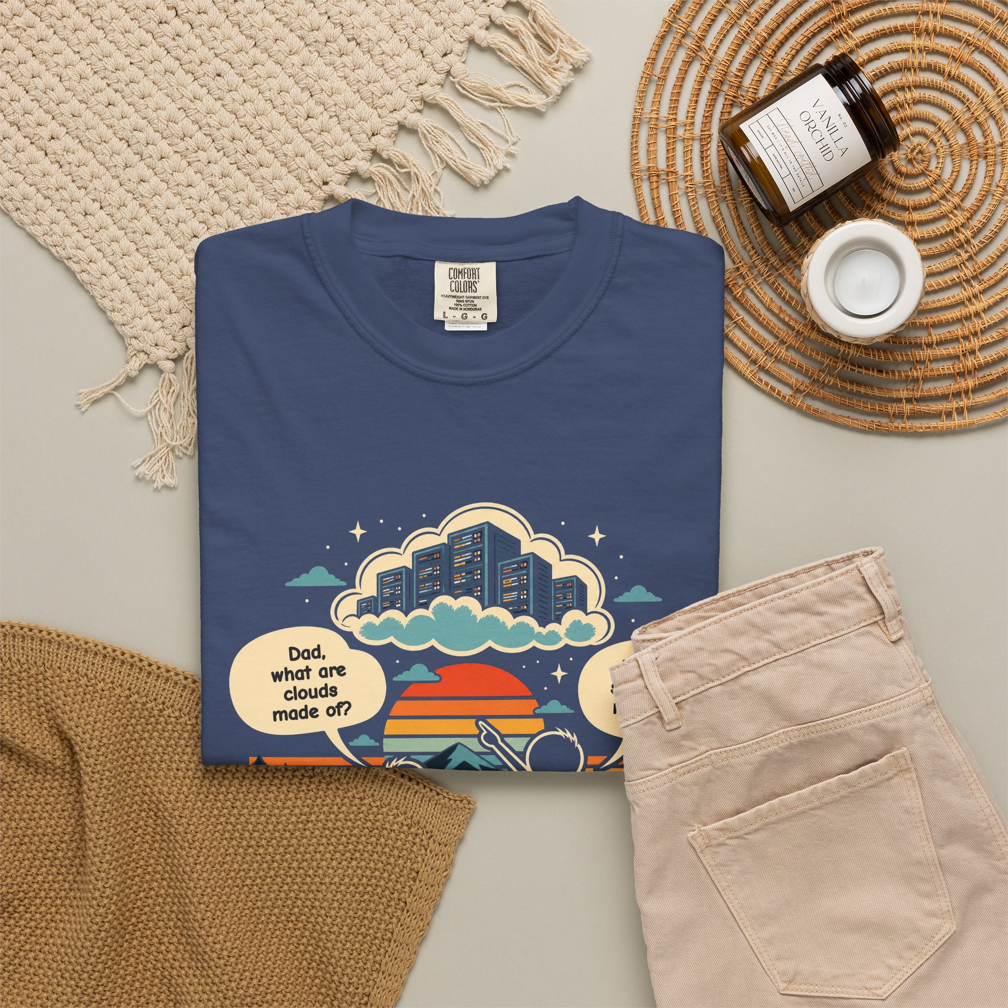 Linux Clouds T-shirt in China Blue, folded 2