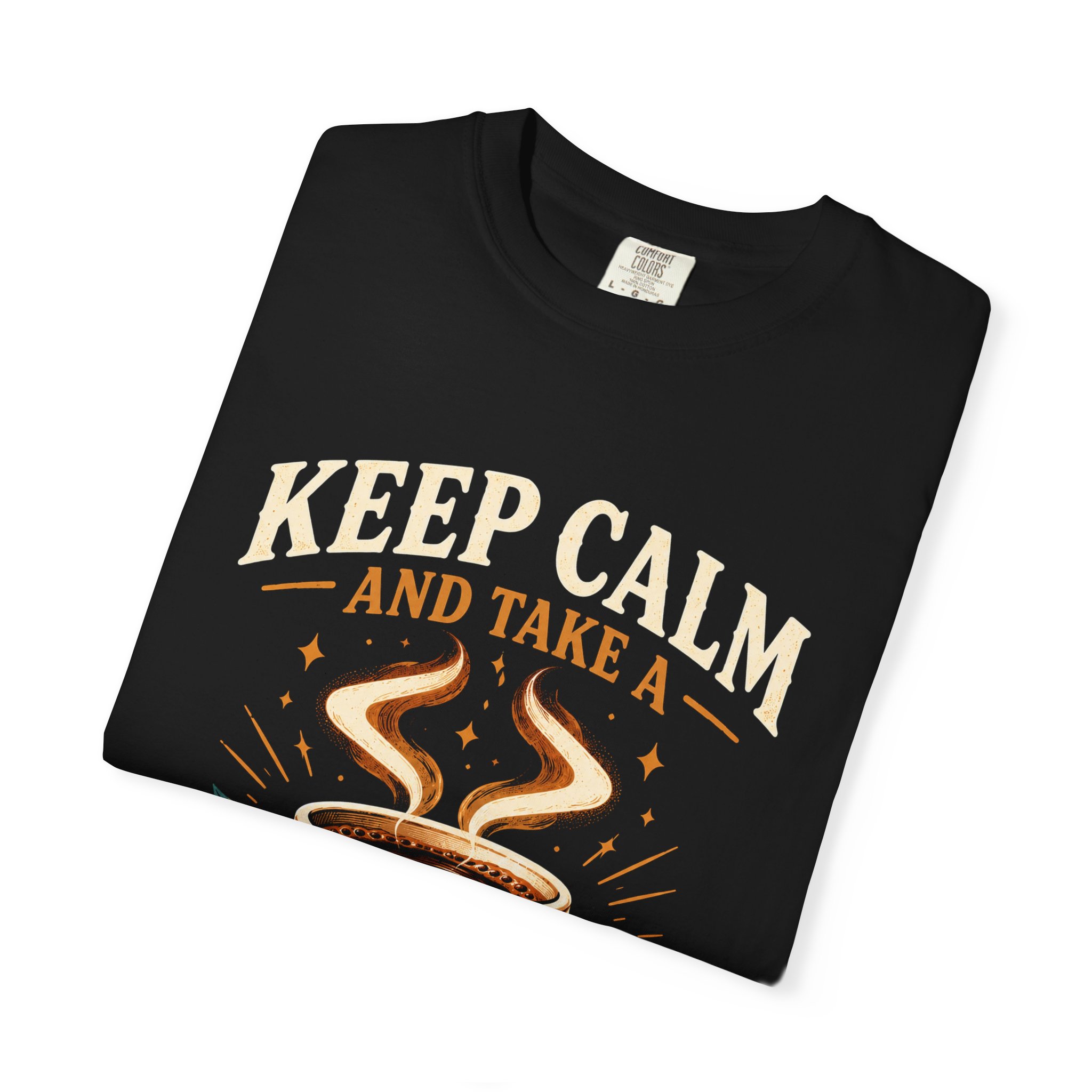 Keep Calm Coffee Break T-shirt in Black, folded