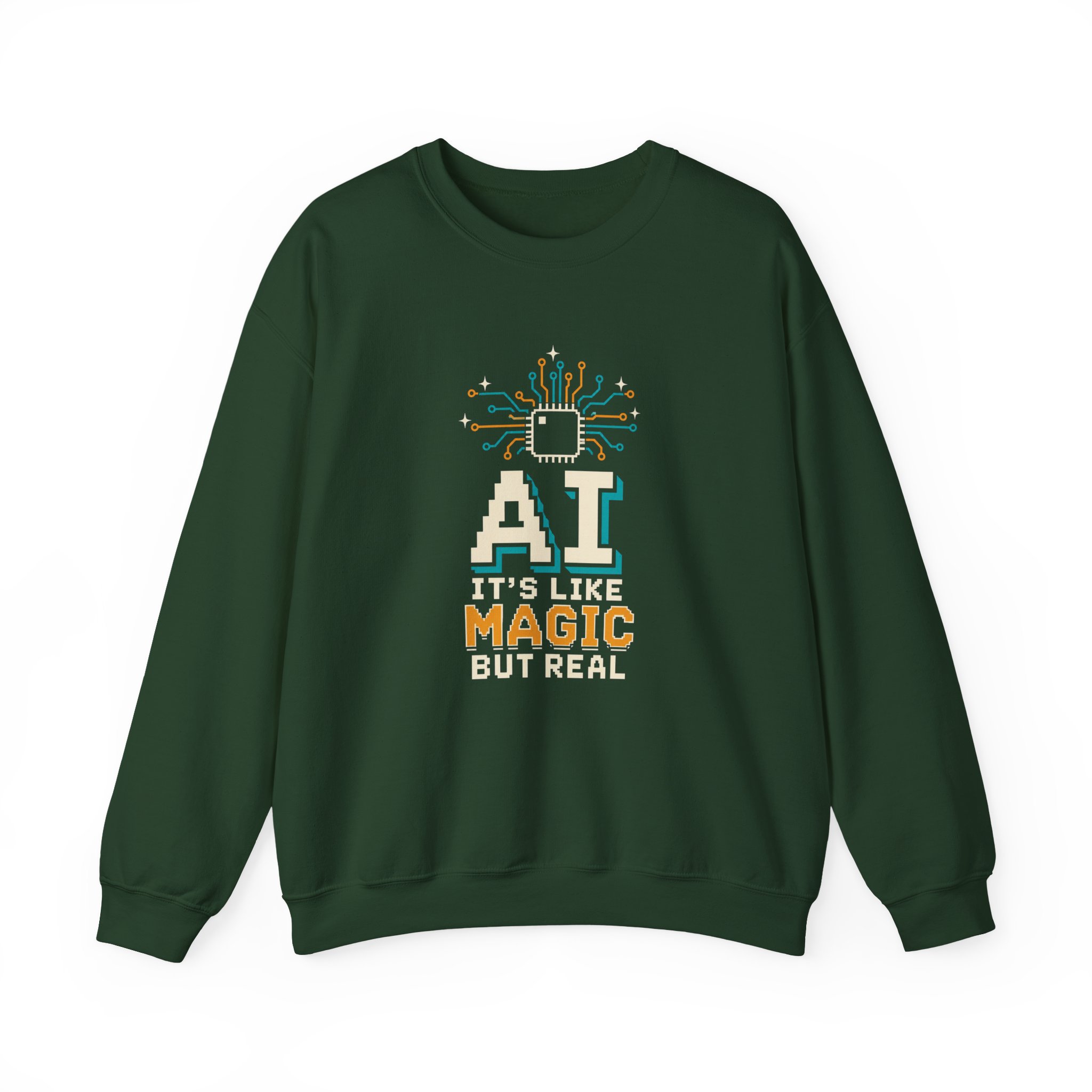 AI Magic Chip crewneck sweatshirt in Forest Green, front view