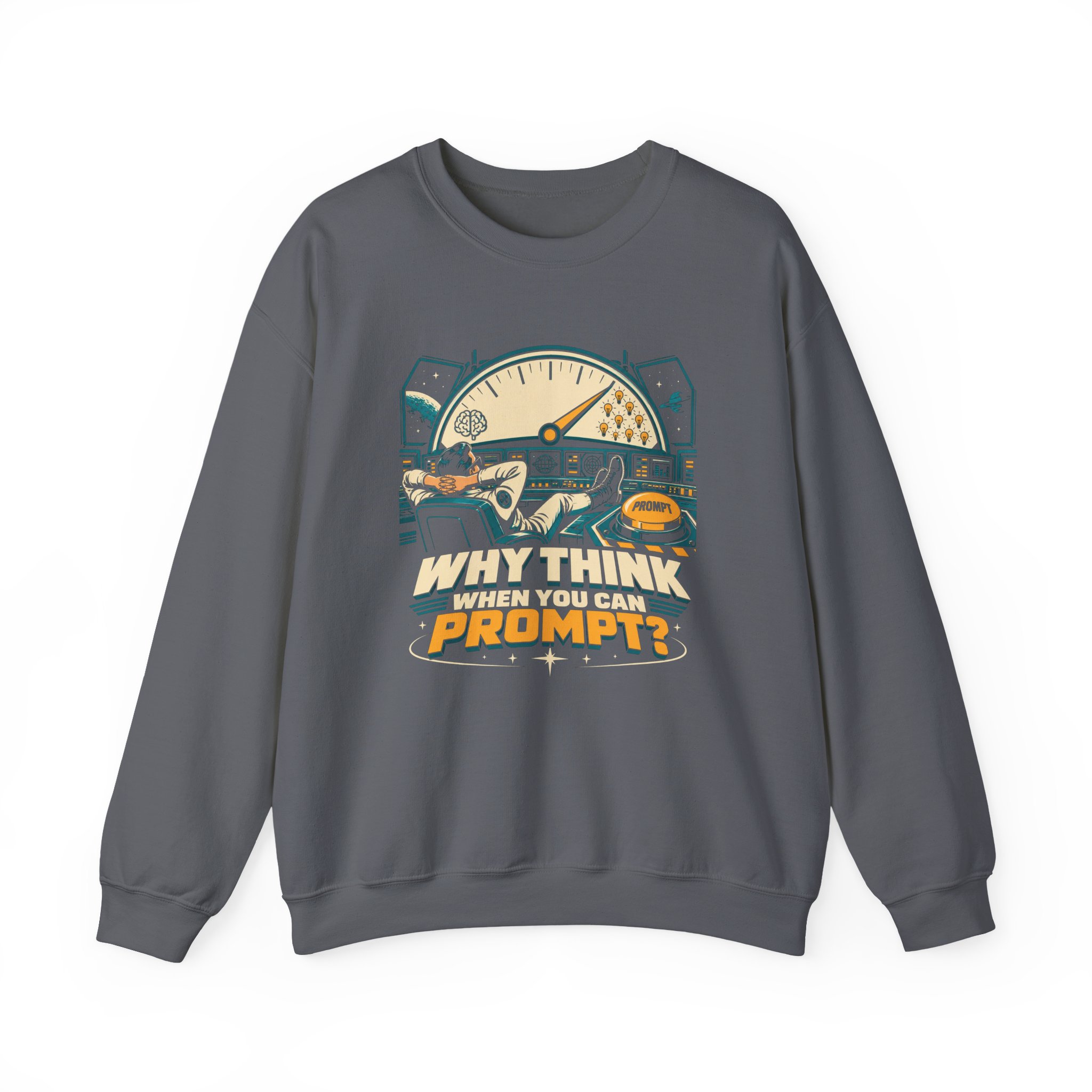Prompt Mission Control crewneck sweatshirt in Charcoal, front view