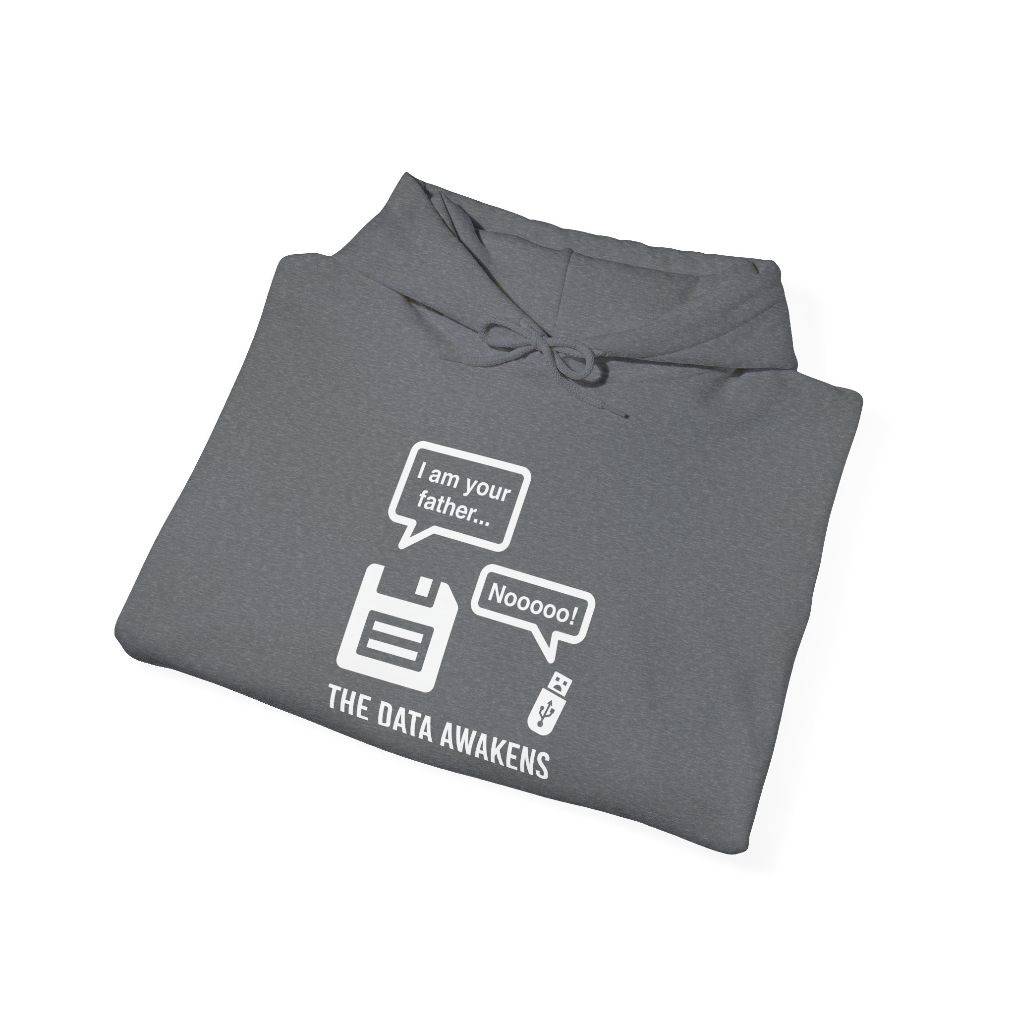The Data Awakens hoodie in Graphite Heather, folded