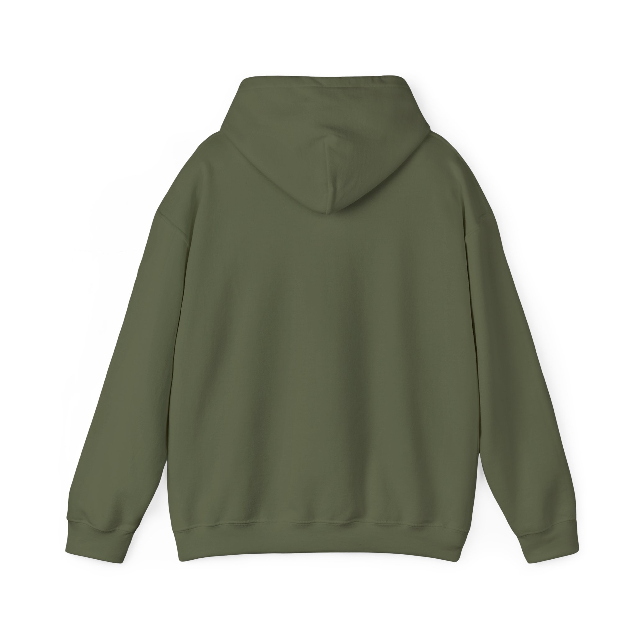 In Case of Burnout hoodie in Military Green, back view
