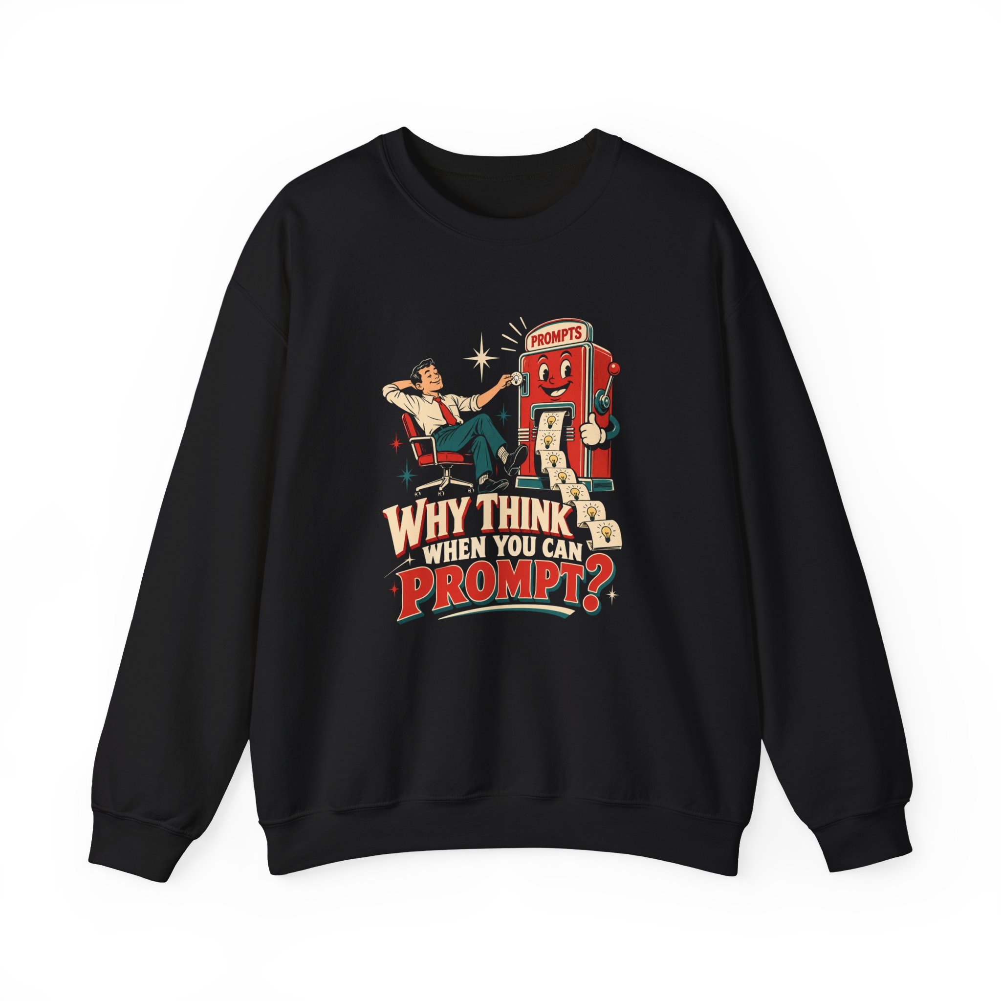 Prompt Machine crewneck sweatshirt in Black, front view