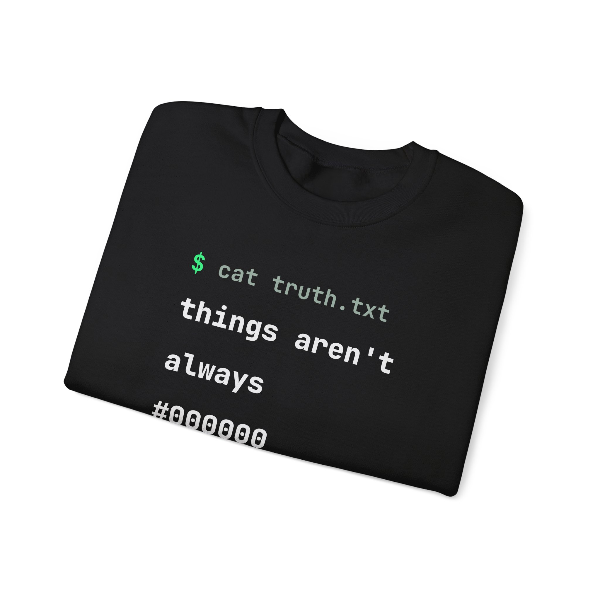cat truth.txt crewneck sweatshirt in Black, folded