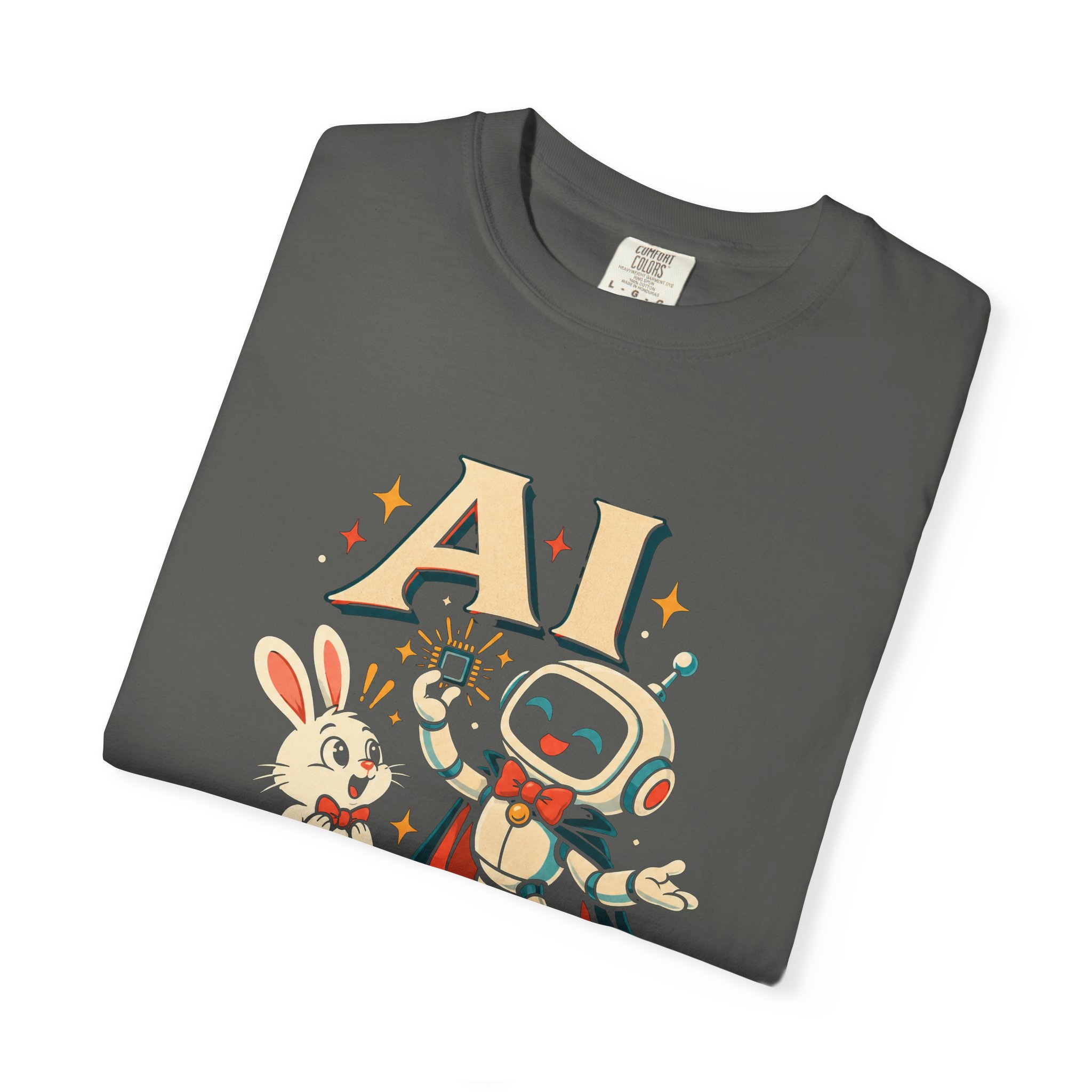 AI Magic Bunny T-shirt in Pepper, folded