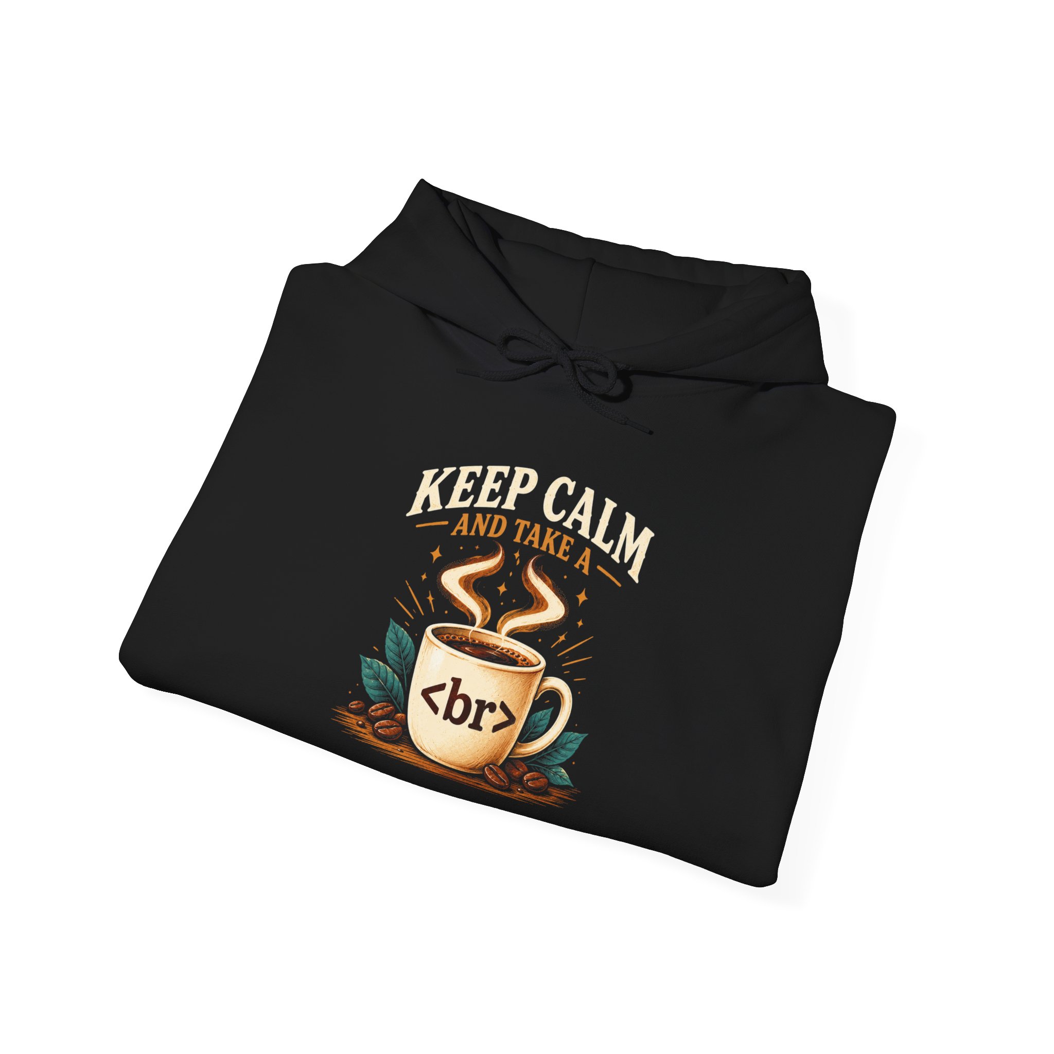 Keep Calm Coffee Break hoodie in Black, folded