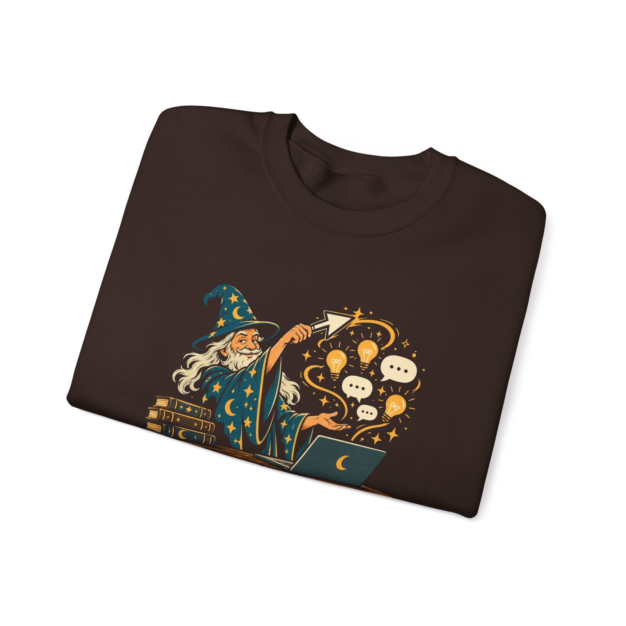 Prompt Wizard crewneck sweatshirt in Dark Chocolate, folded
