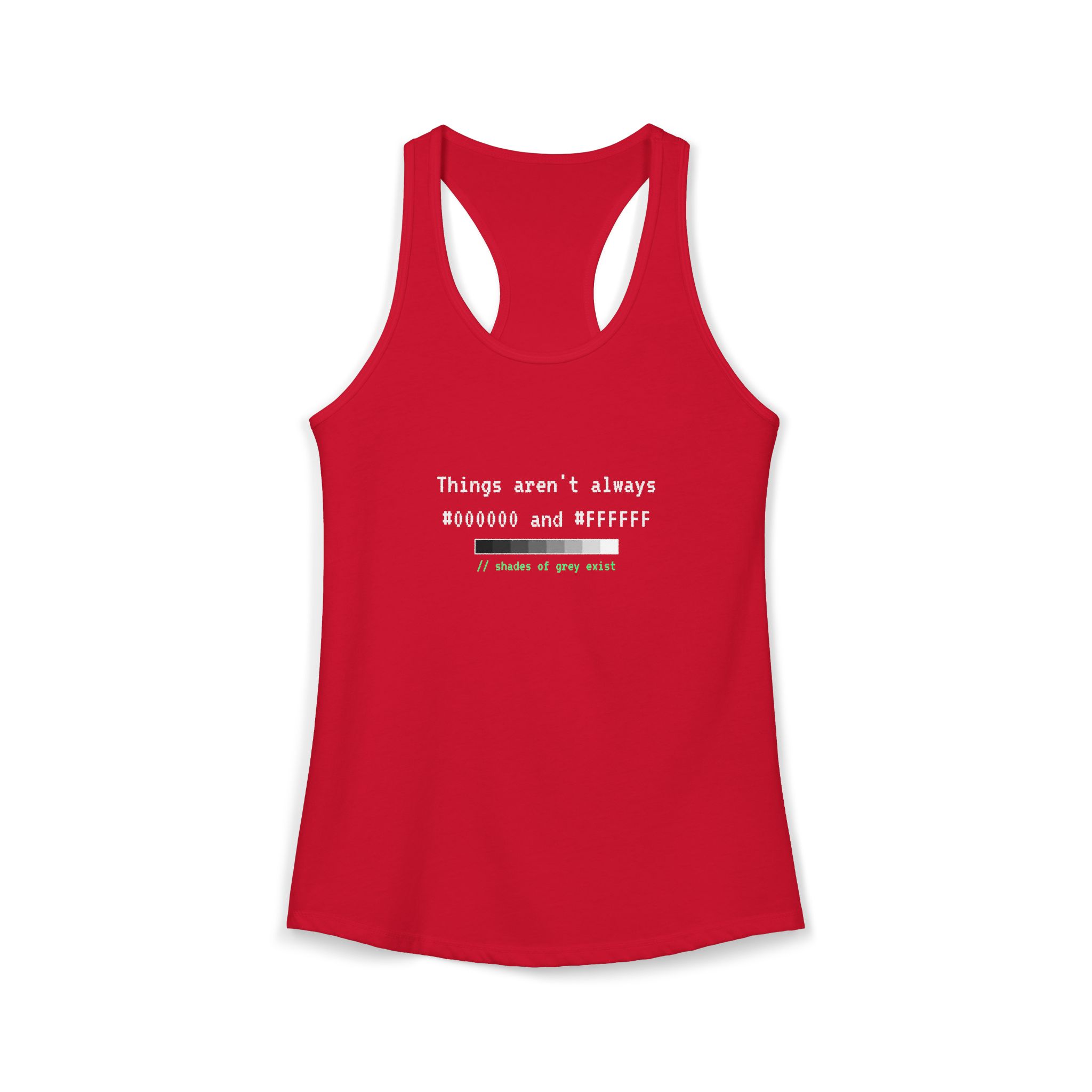 Shades of Grey Exist women's racerback tank in Solid Red, front 2