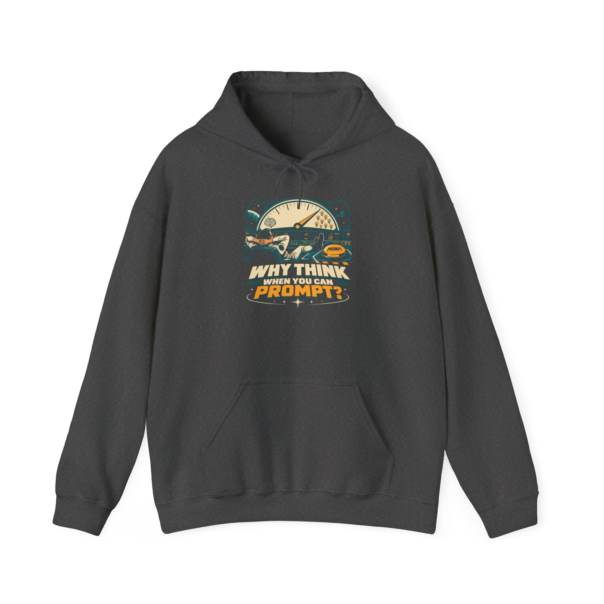 Prompt Mission Control hoodie in Dark Heather, front view