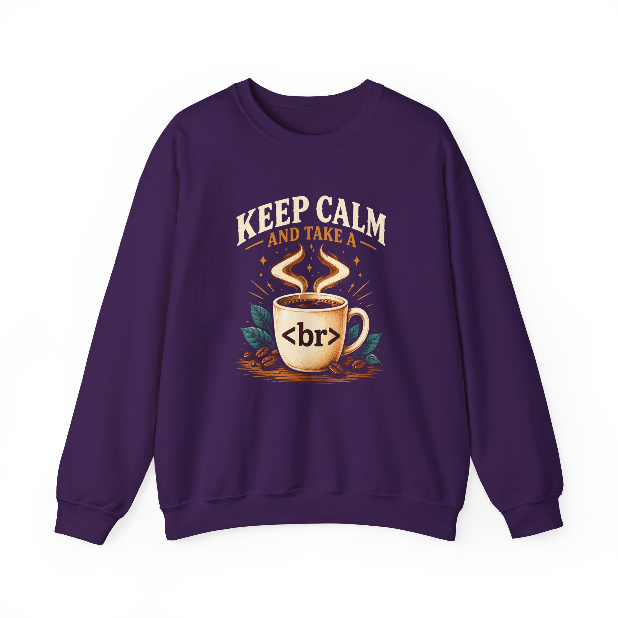 Keep Calm Coffee Break crewneck sweatshirt in Purple, front view