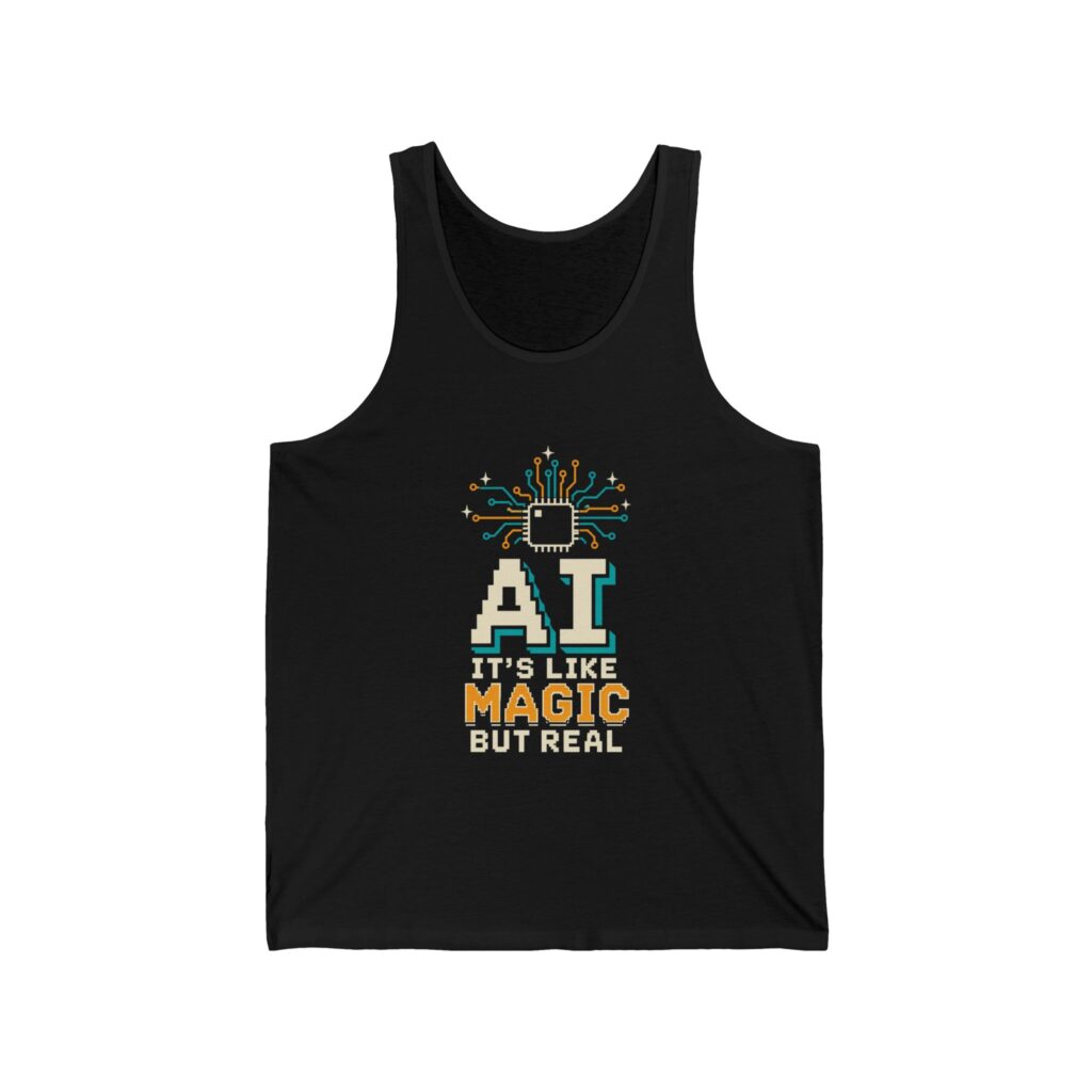 AI Magic Chip unisex tank in Black, front view