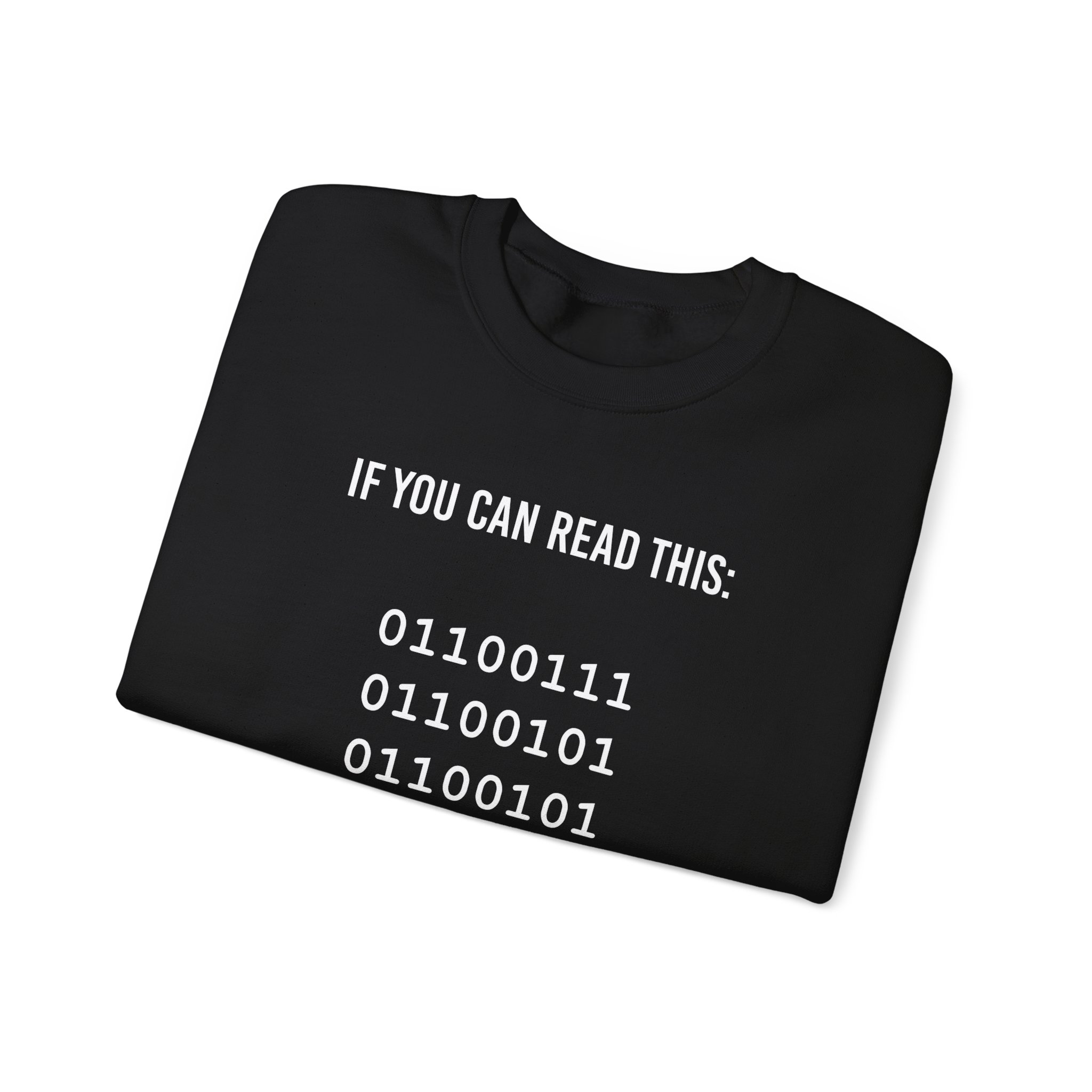 Geek Binary Code crewneck sweatshirt in Black, folded