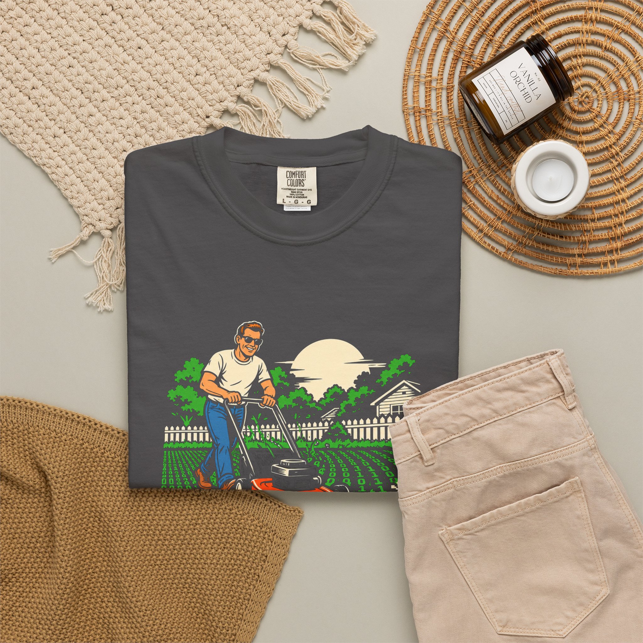 Bug-Free Backyard T-shirt in Graphite, folded 2