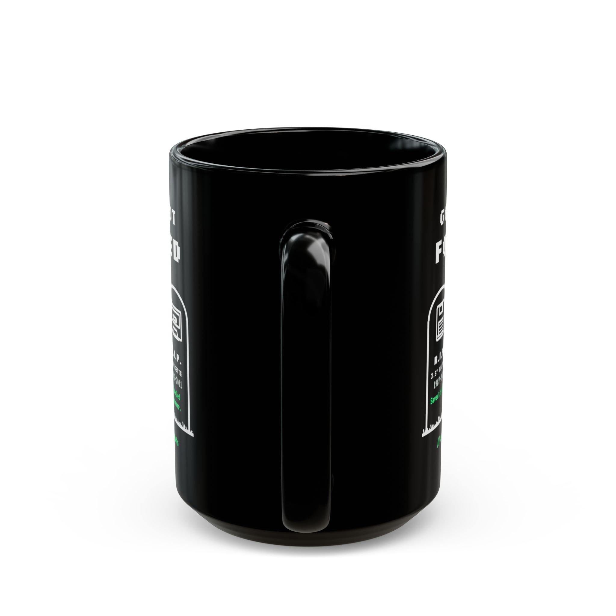 Gone But Not Formatted black mug, 15 oz, back view