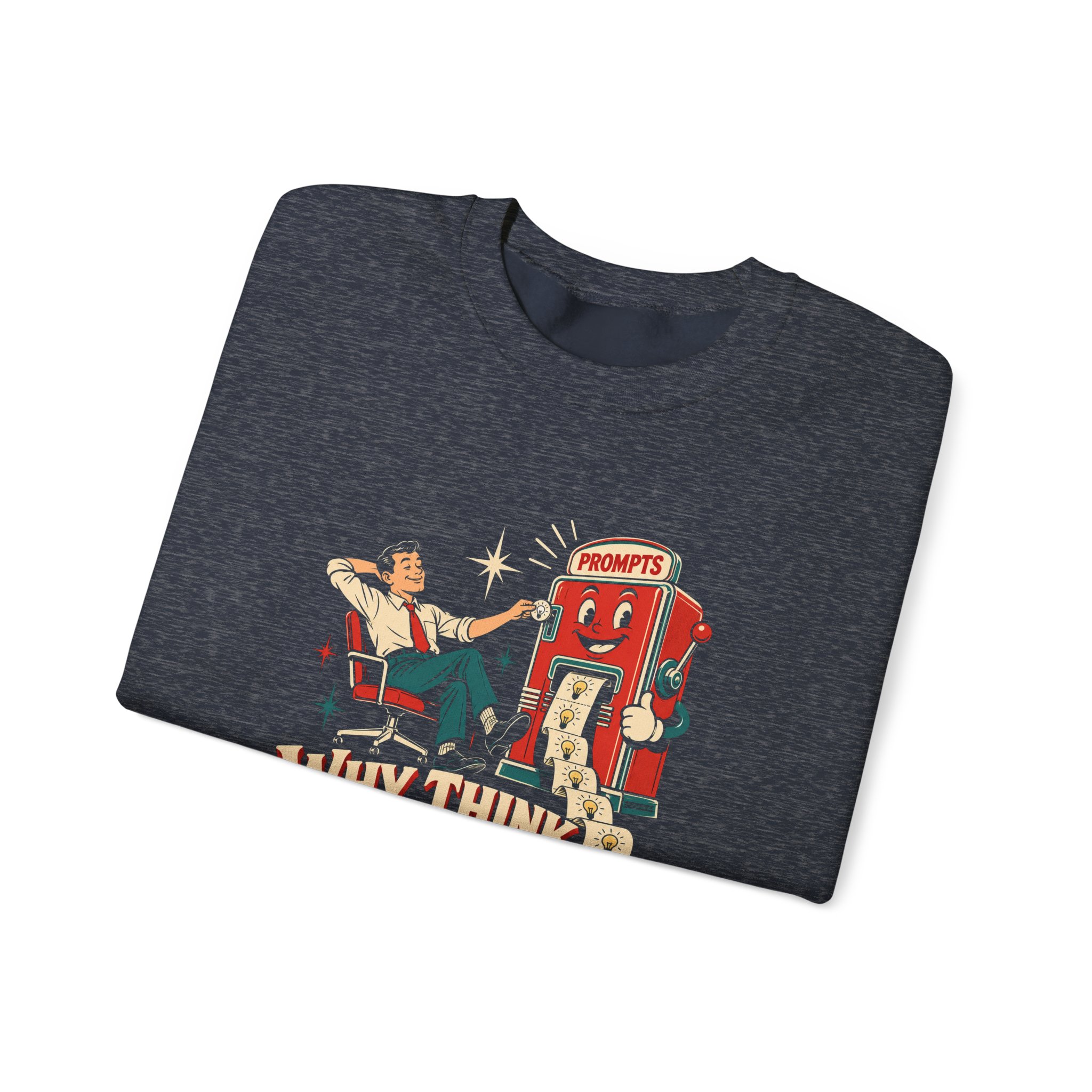 Prompt Machine crewneck sweatshirt in Heather Sport Dark Navy, folded