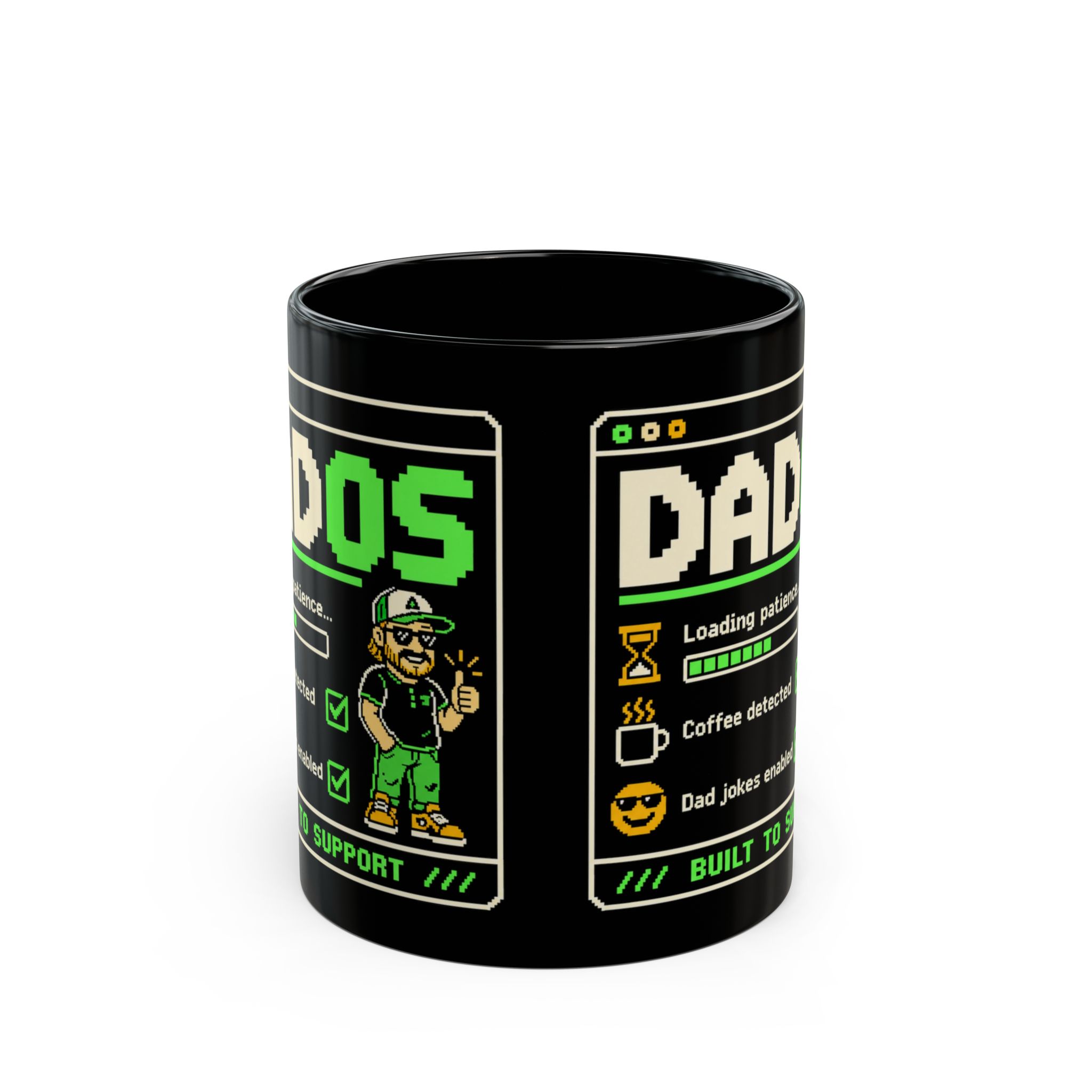 DadOS black mug, 11 oz, front view