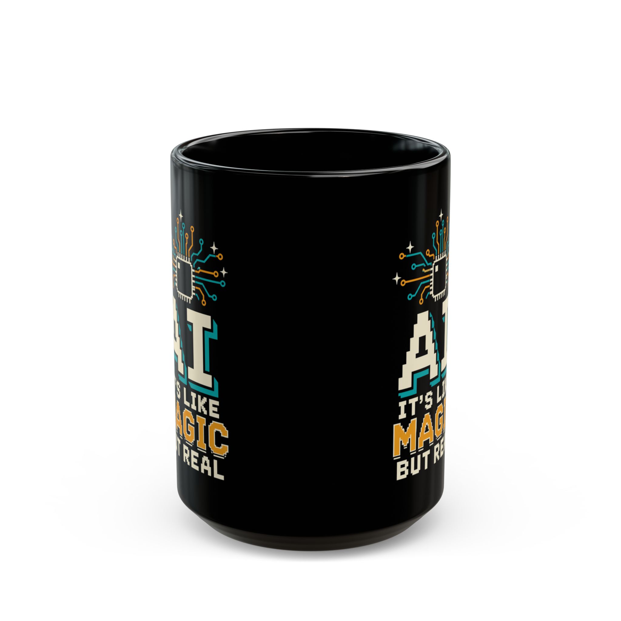 AI Magic Chip black mug, 15 oz, front view