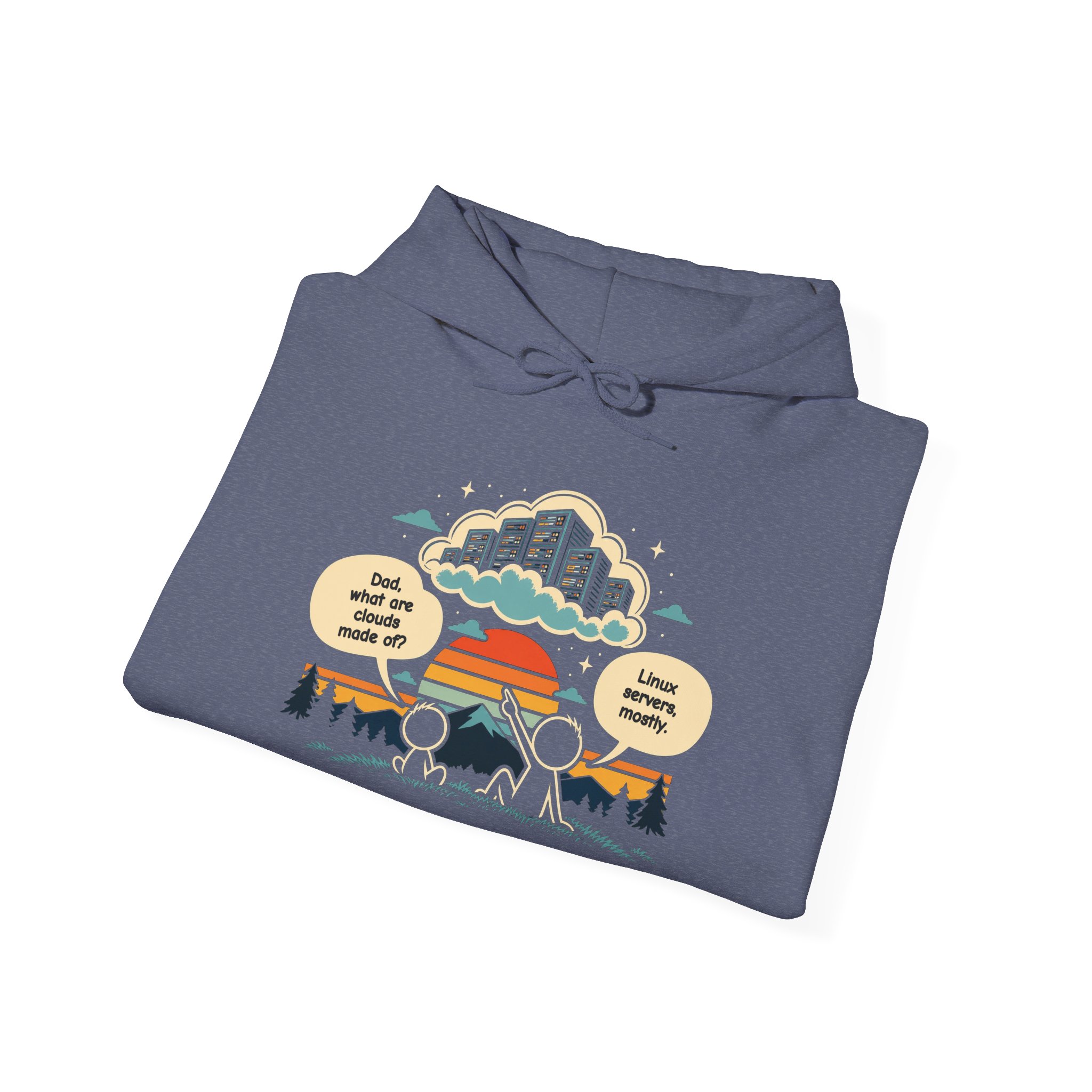 Linux Clouds hoodie in Heather Navy, folded