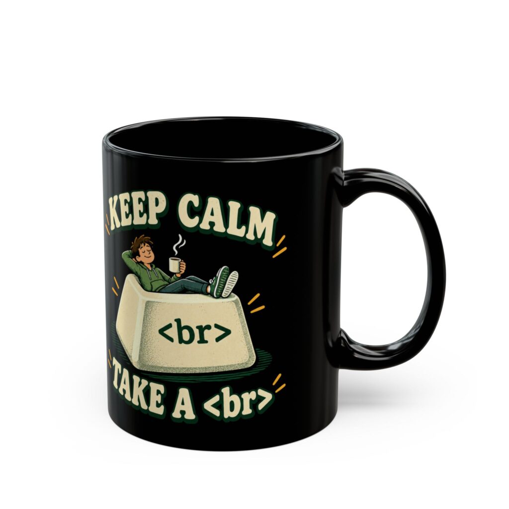 Keep Calm Keycap black mug, 11 oz, right side