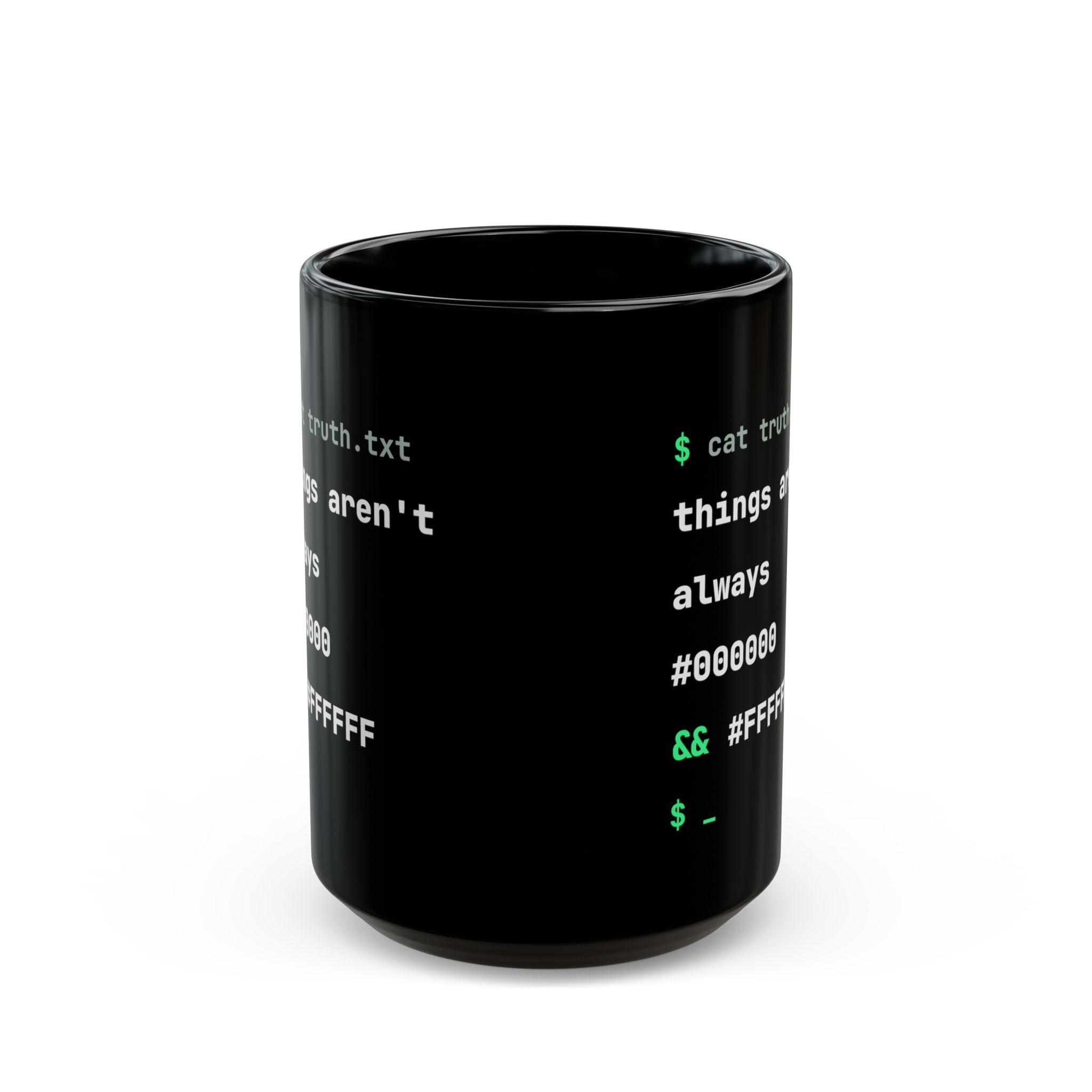 cat truth.txt black mug, 15 oz, front view