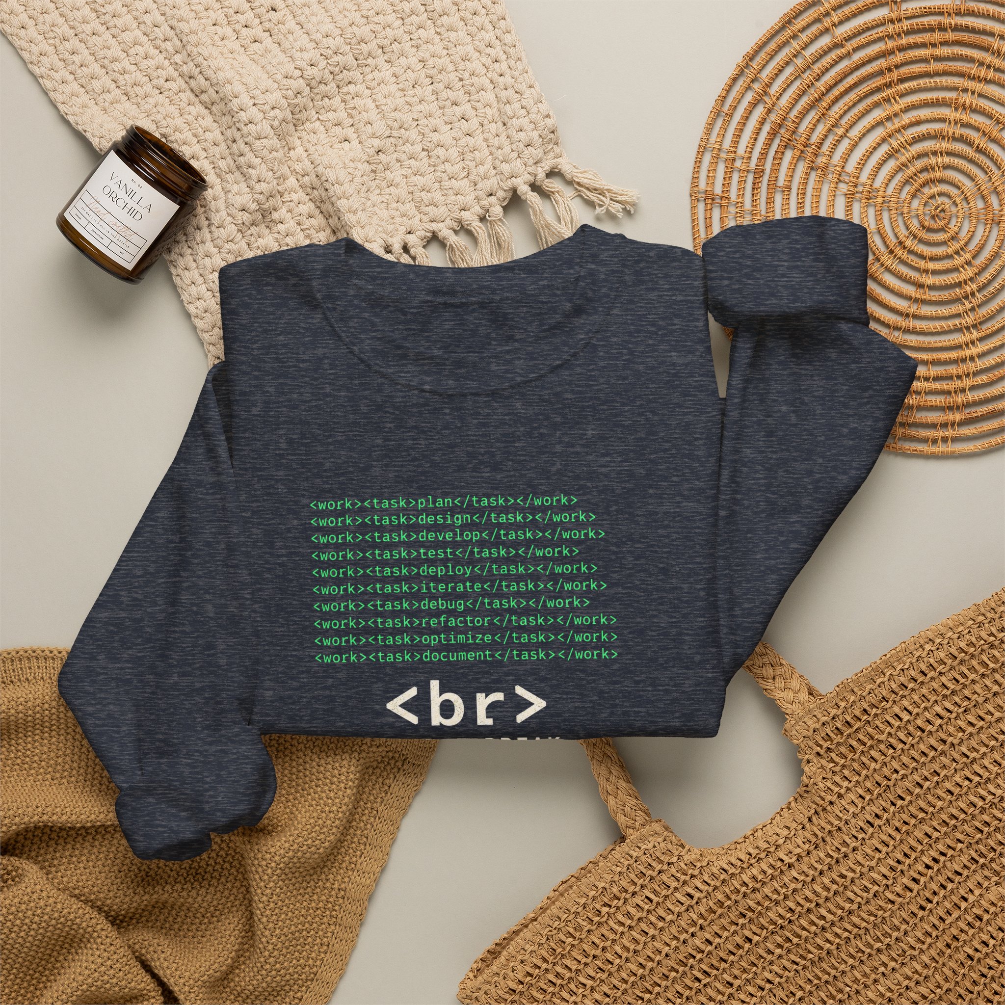Work Work Break crewneck sweatshirt in Heather Sport Dark Navy, folded 2