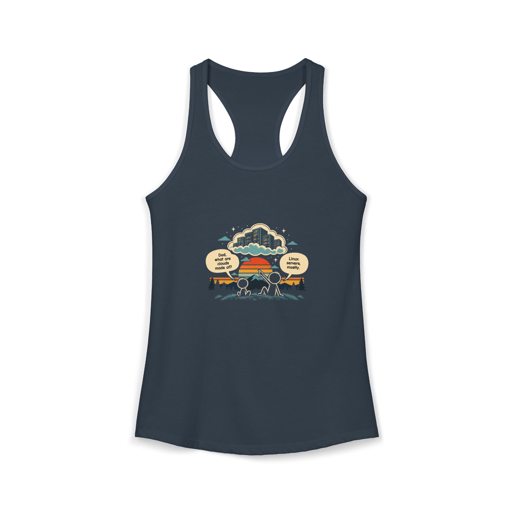 Linux Clouds women's racerback tank in Solid Indigo, front 2