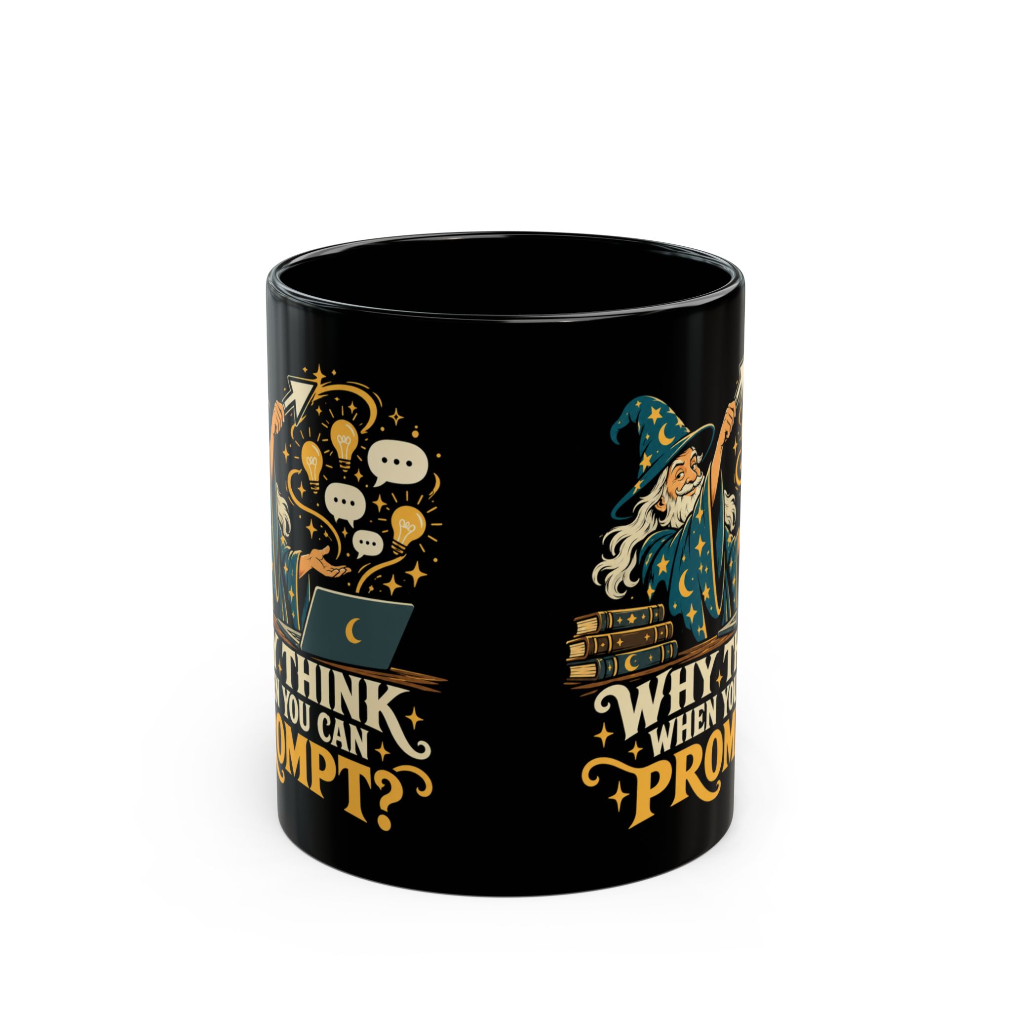 Prompt Wizard black mug, 11 oz, front view