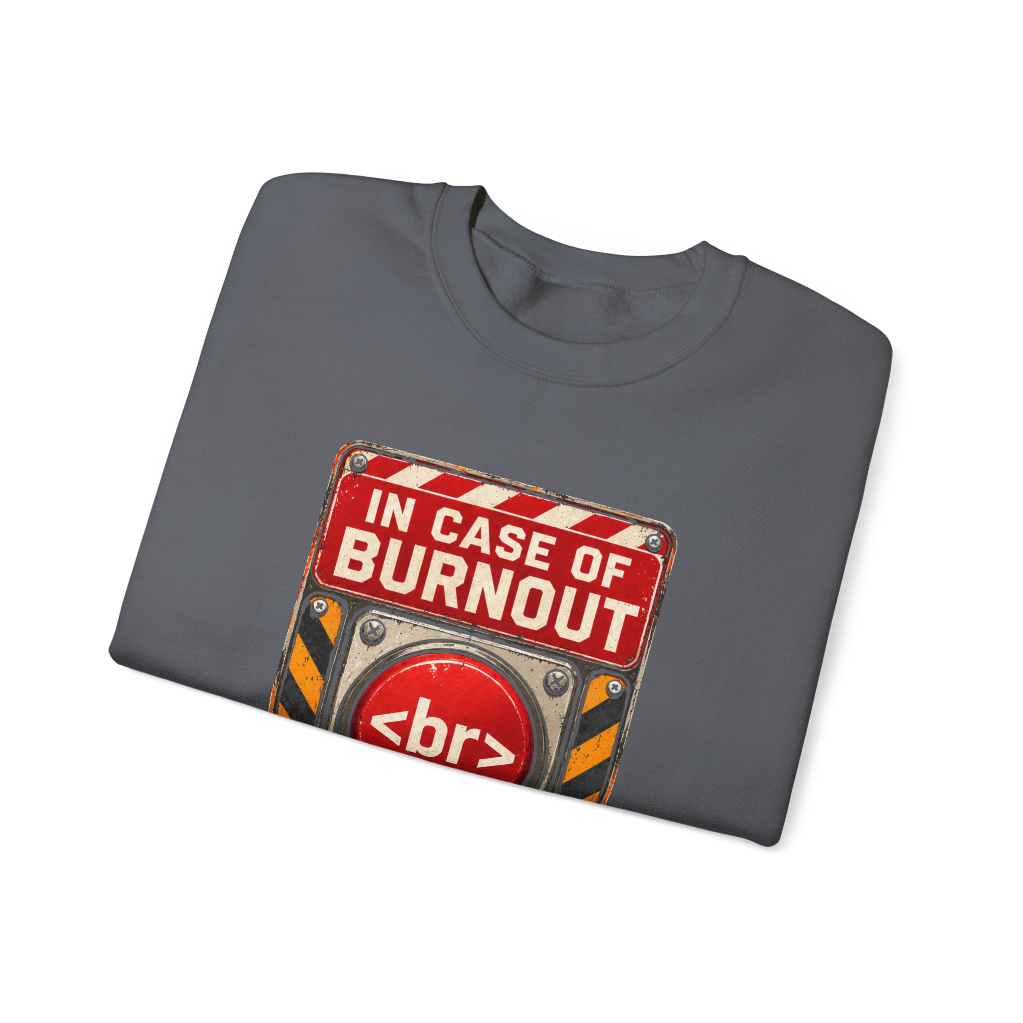 In Case of Burnout crewneck sweatshirt in Charcoal, folded