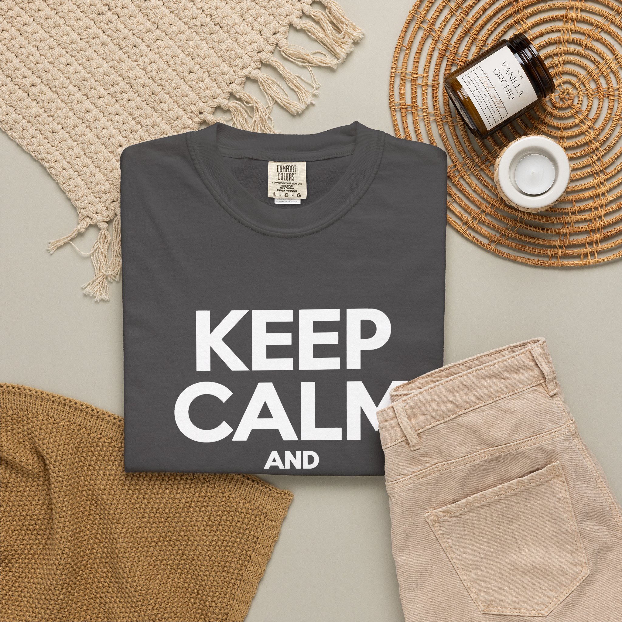 Keep Calm and Take a Break T-shirt in Graphite, folded 2