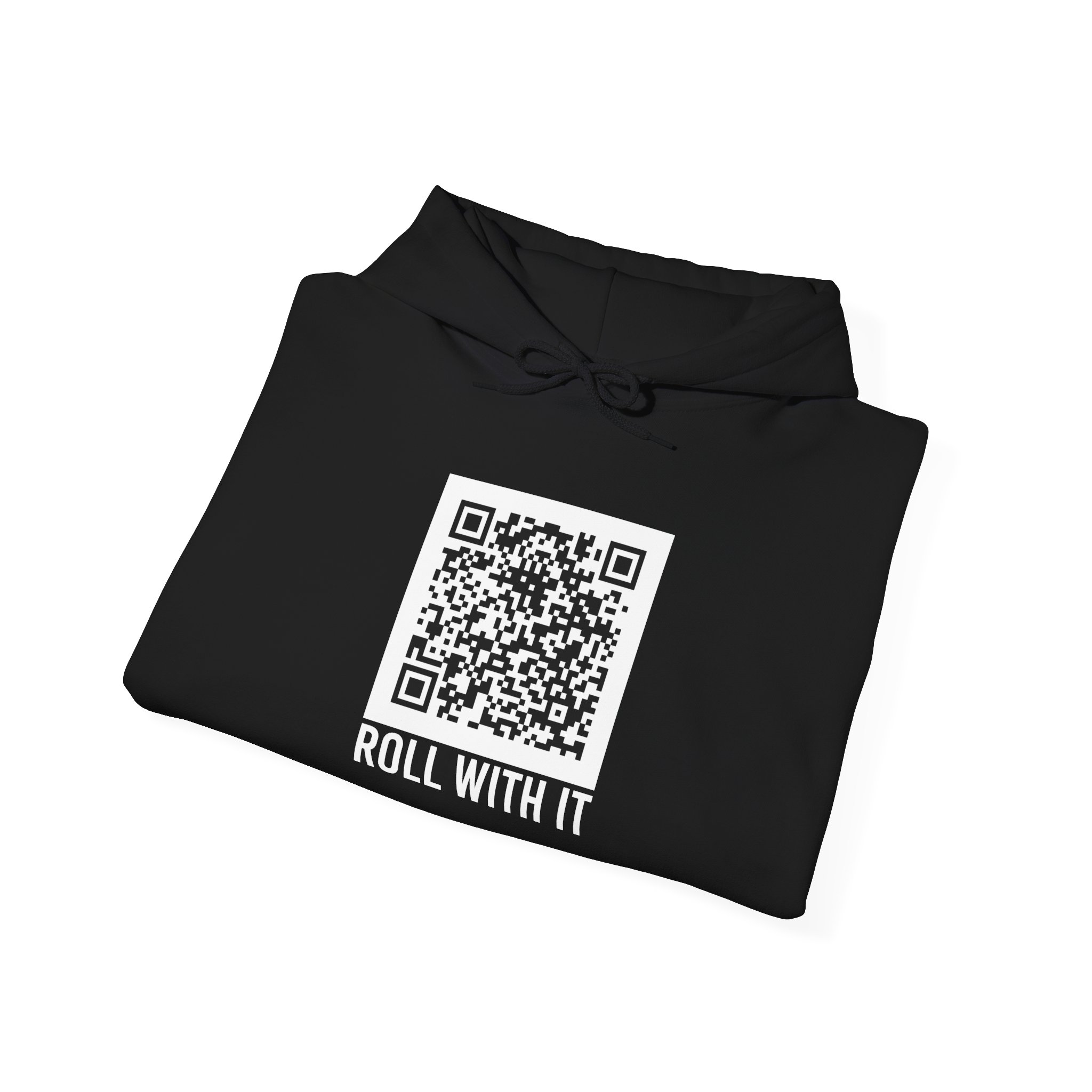 Roll With It QR Code hoodie in Black, folded