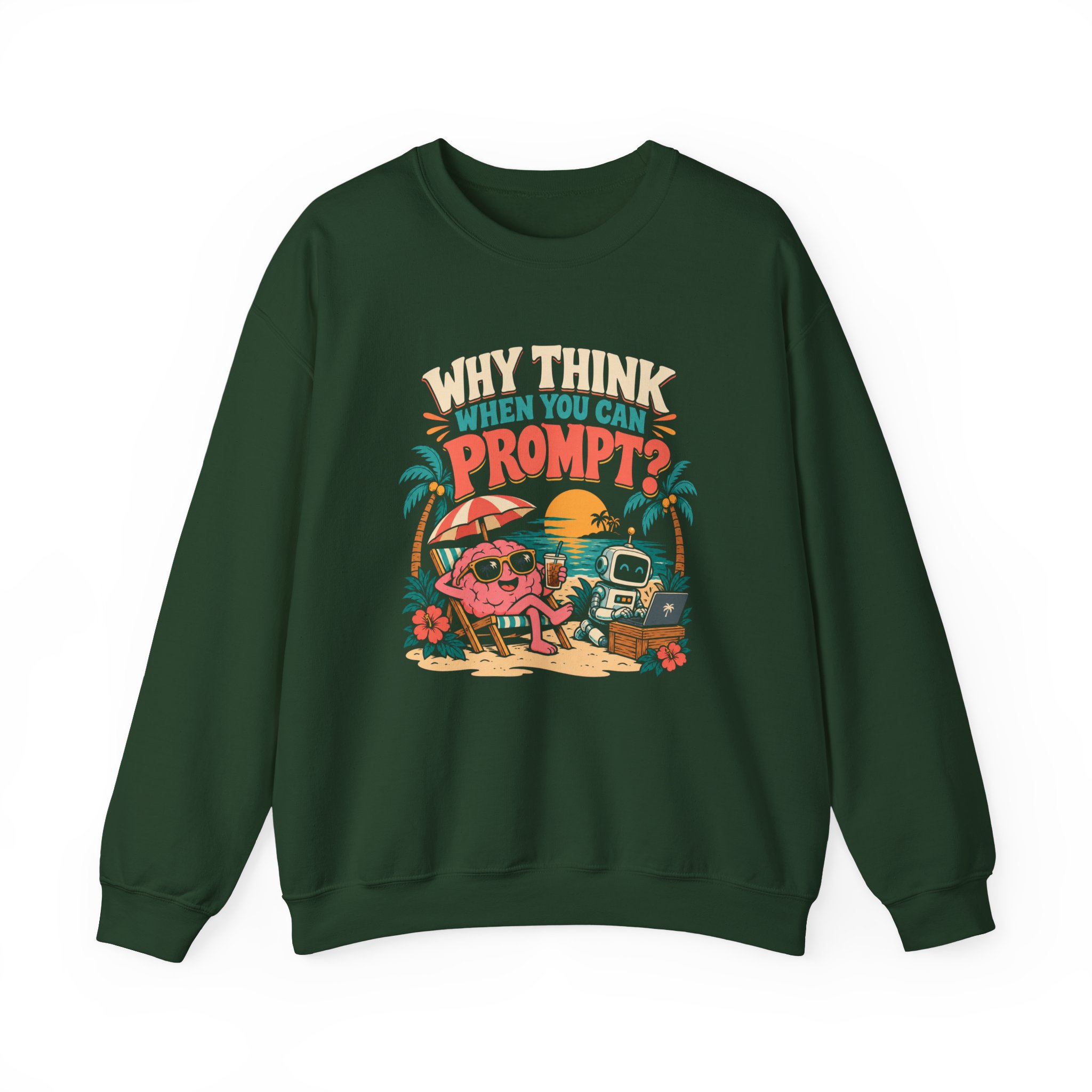 Prompt Beach Brain crewneck sweatshirt in Forest Green, front view