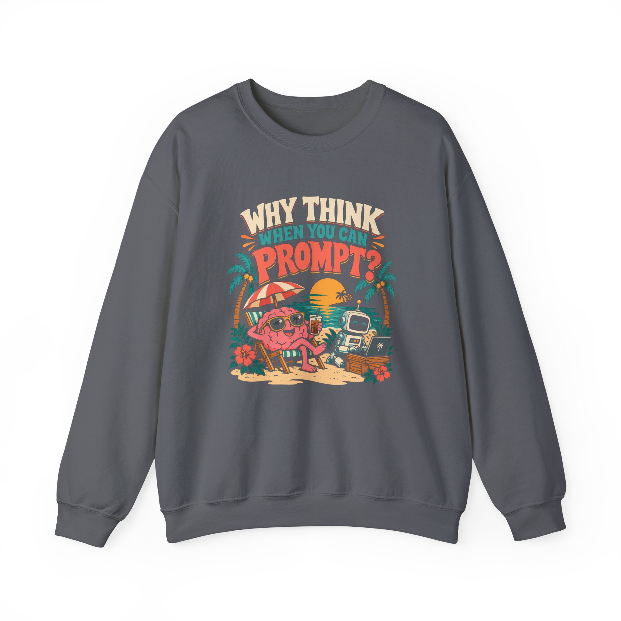 Prompt Beach Brain crewneck sweatshirt in Charcoal, front view