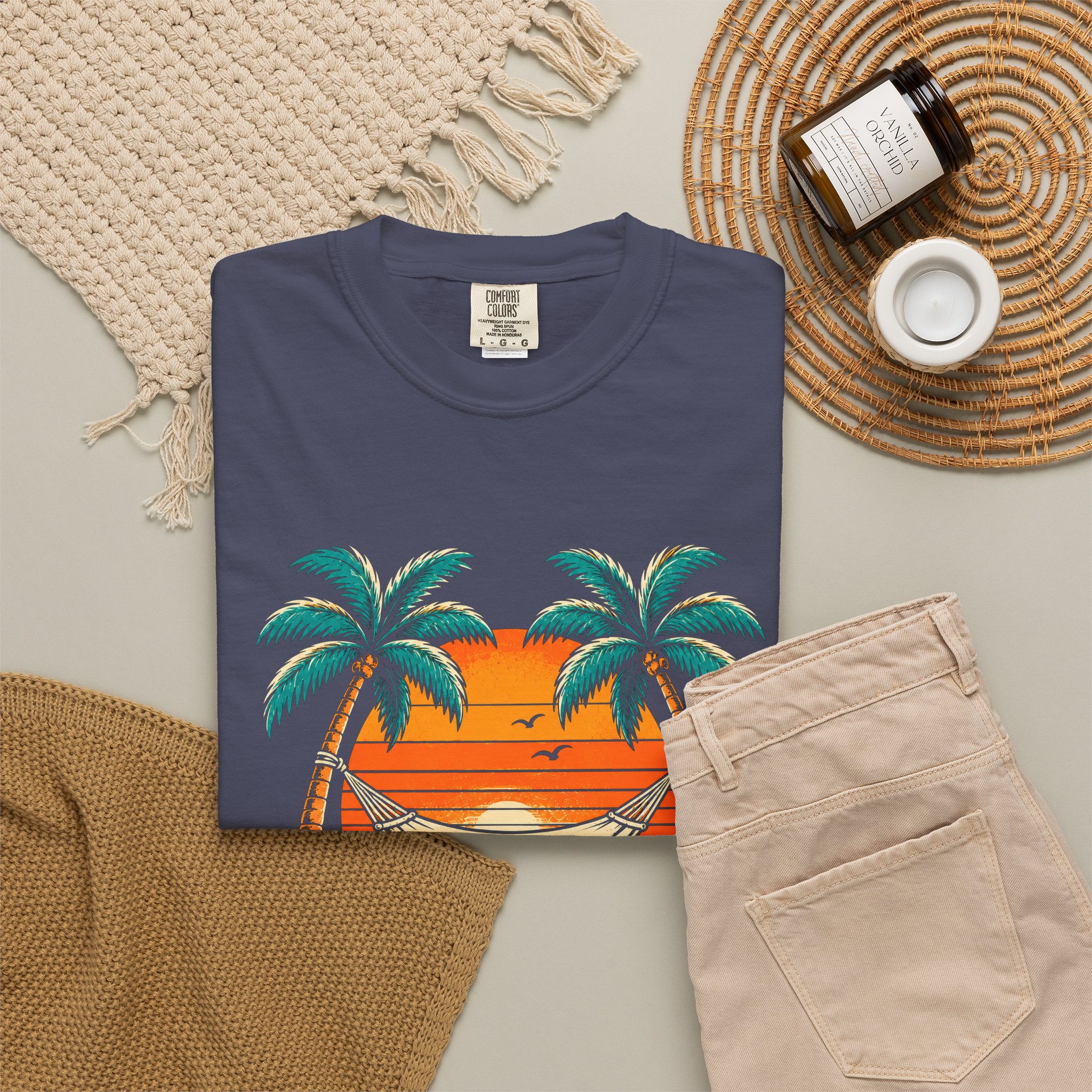 Take a Break Hammock T-shirt in Denim, folded 2
