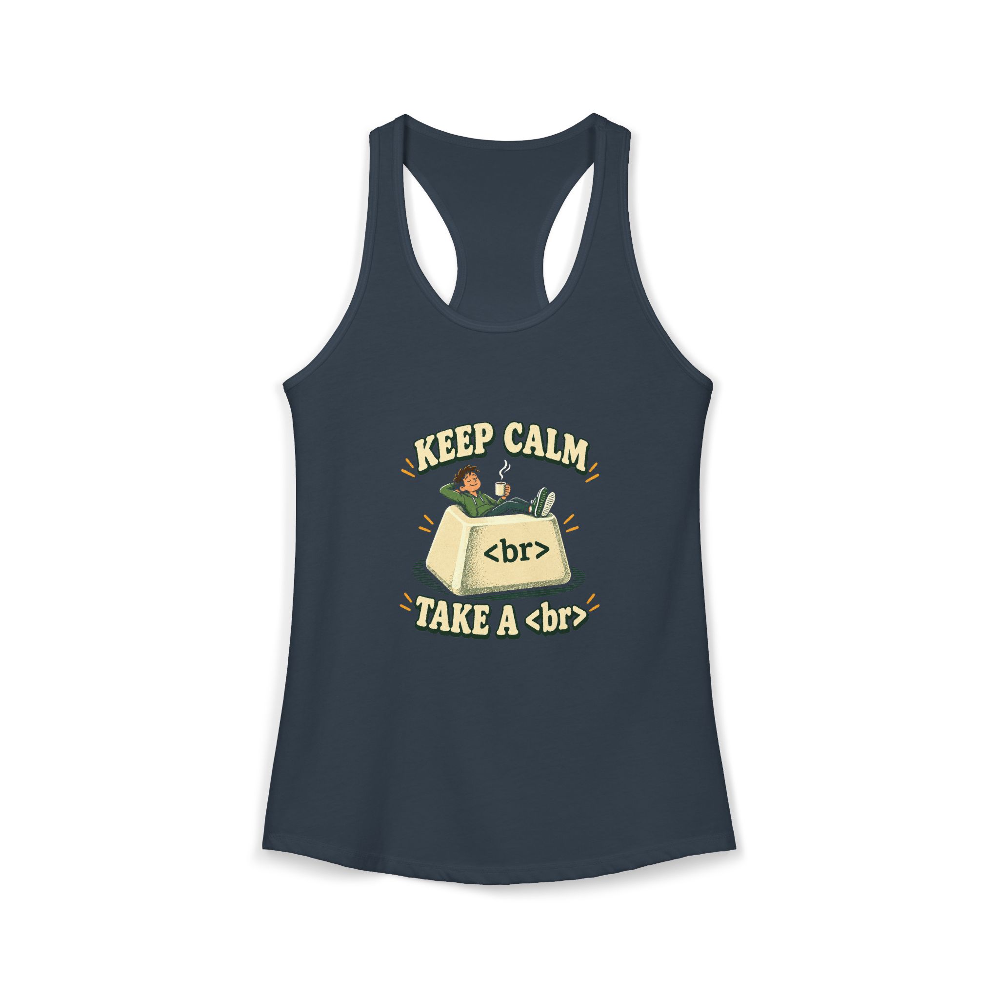 Keep Calm Keycap women's racerback tank in Solid Indigo, front 2