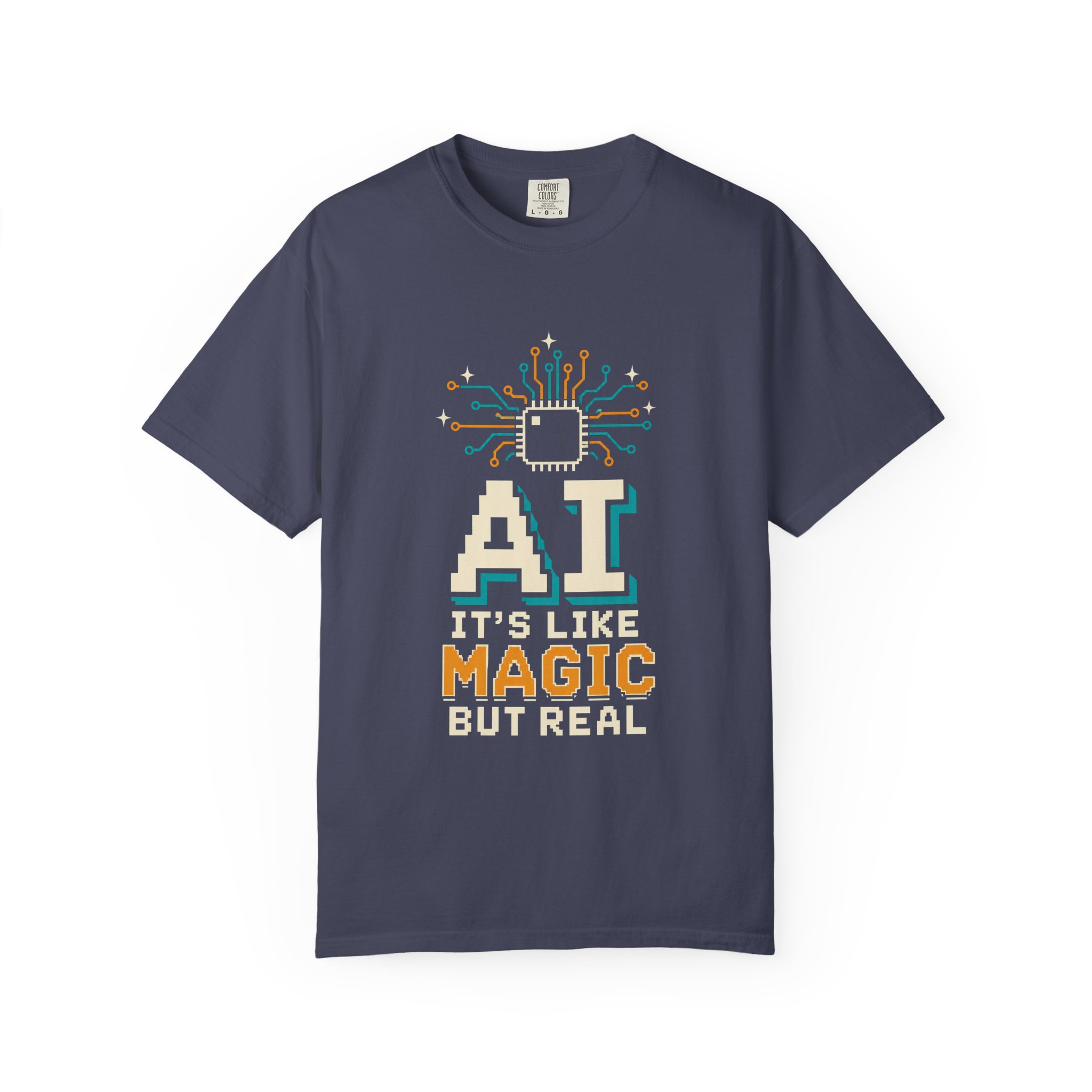 AI Magic Chip T-shirt in Denim, front view