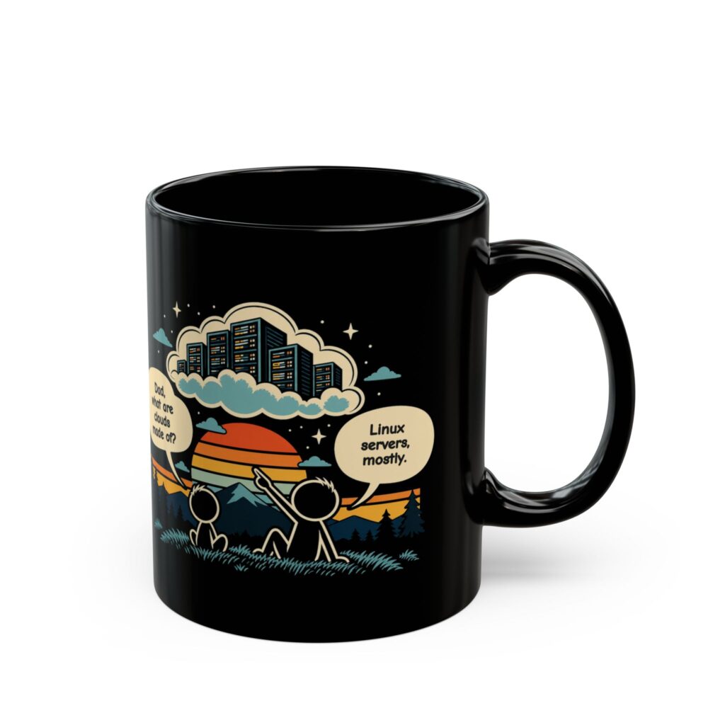 Linux Clouds black mug, 11 oz, right side