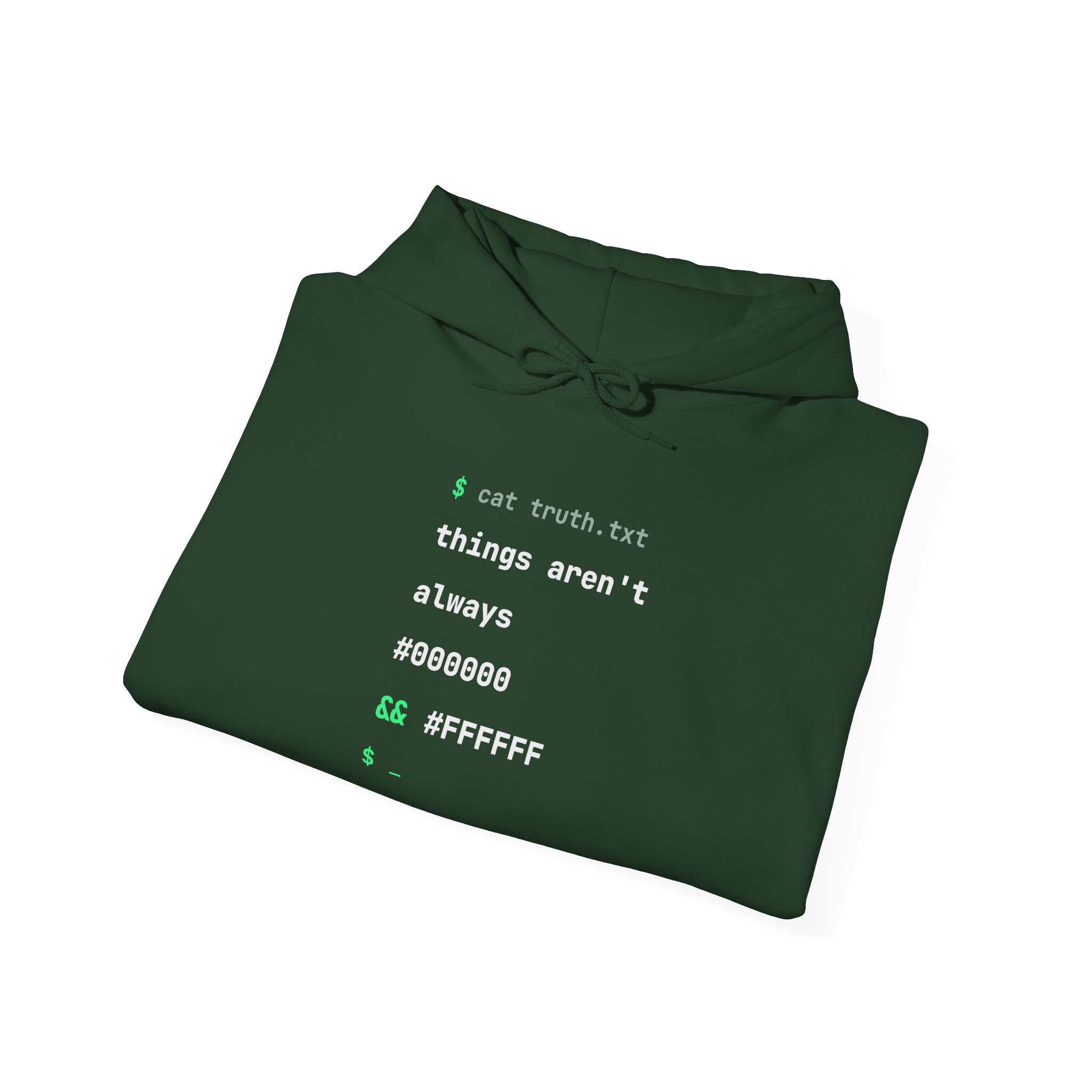 cat truth.txt hoodie in Forest Green, folded