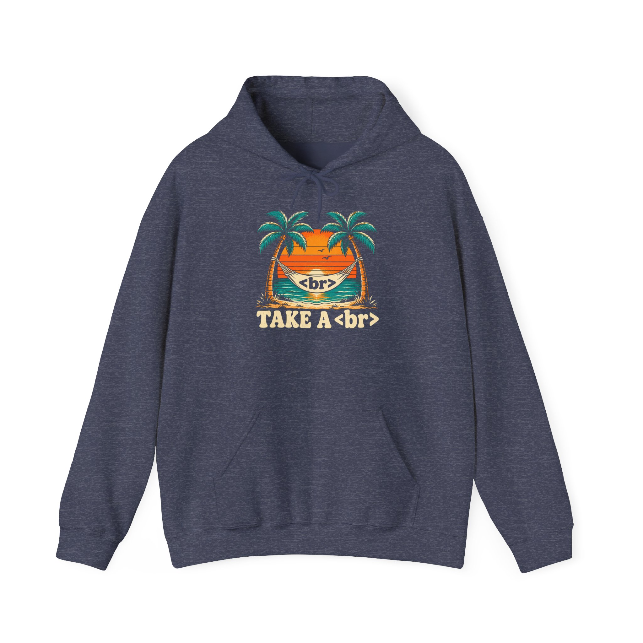Take a Break Hammock hoodie in Heather Sport Dark Navy, front view