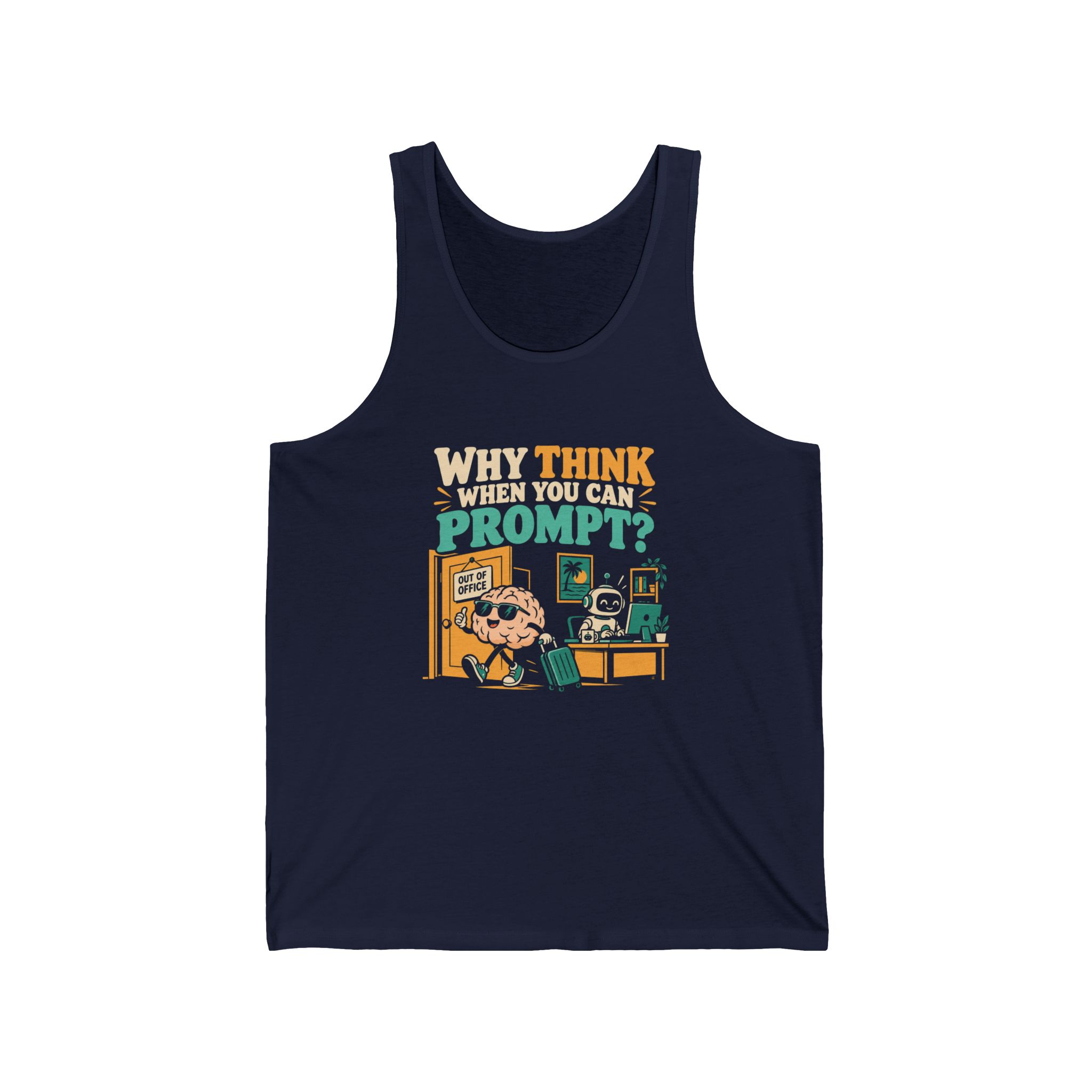 Prompt Out of Office unisex tank in Navy, front view