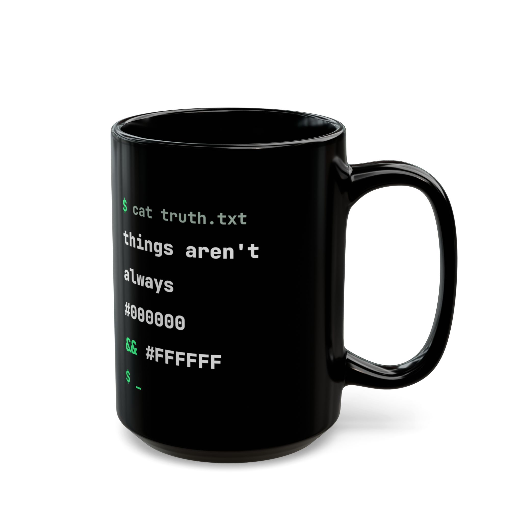cat truth.txt black mug, 15 oz, right side