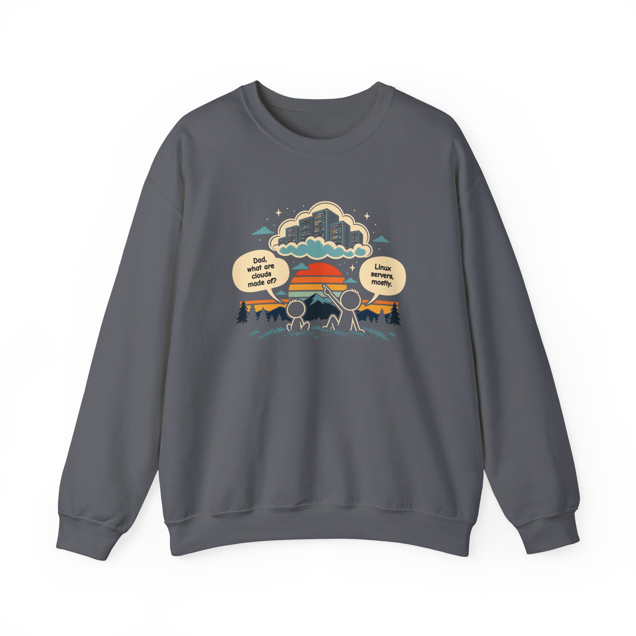 Linux Clouds crewneck sweatshirt in Charcoal, front view