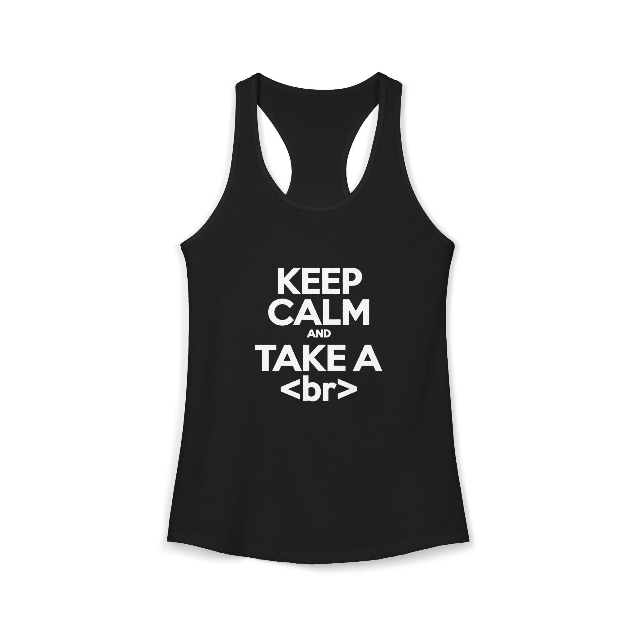 Keep Calm and Take a Break women's racerback tank in Solid Black, front 2