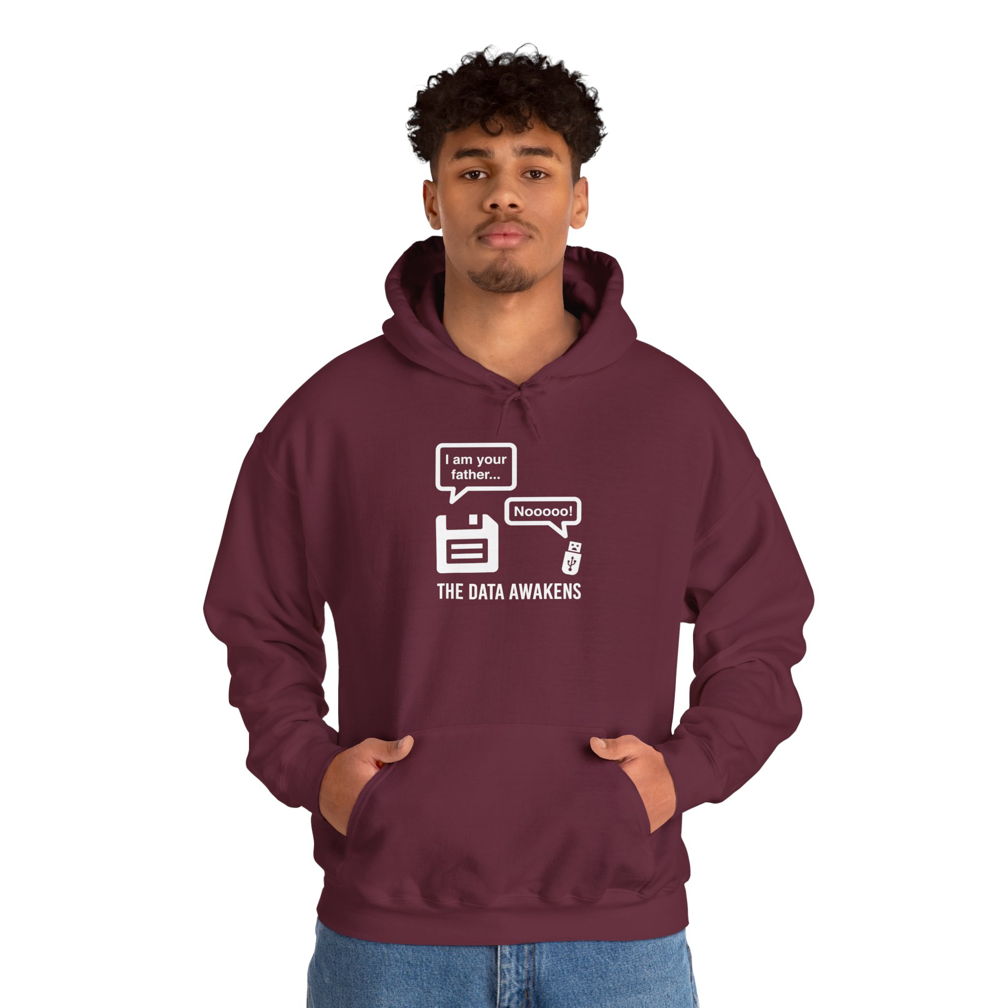 The Data Awakens hoodie in Maroon, worn by a model, second view