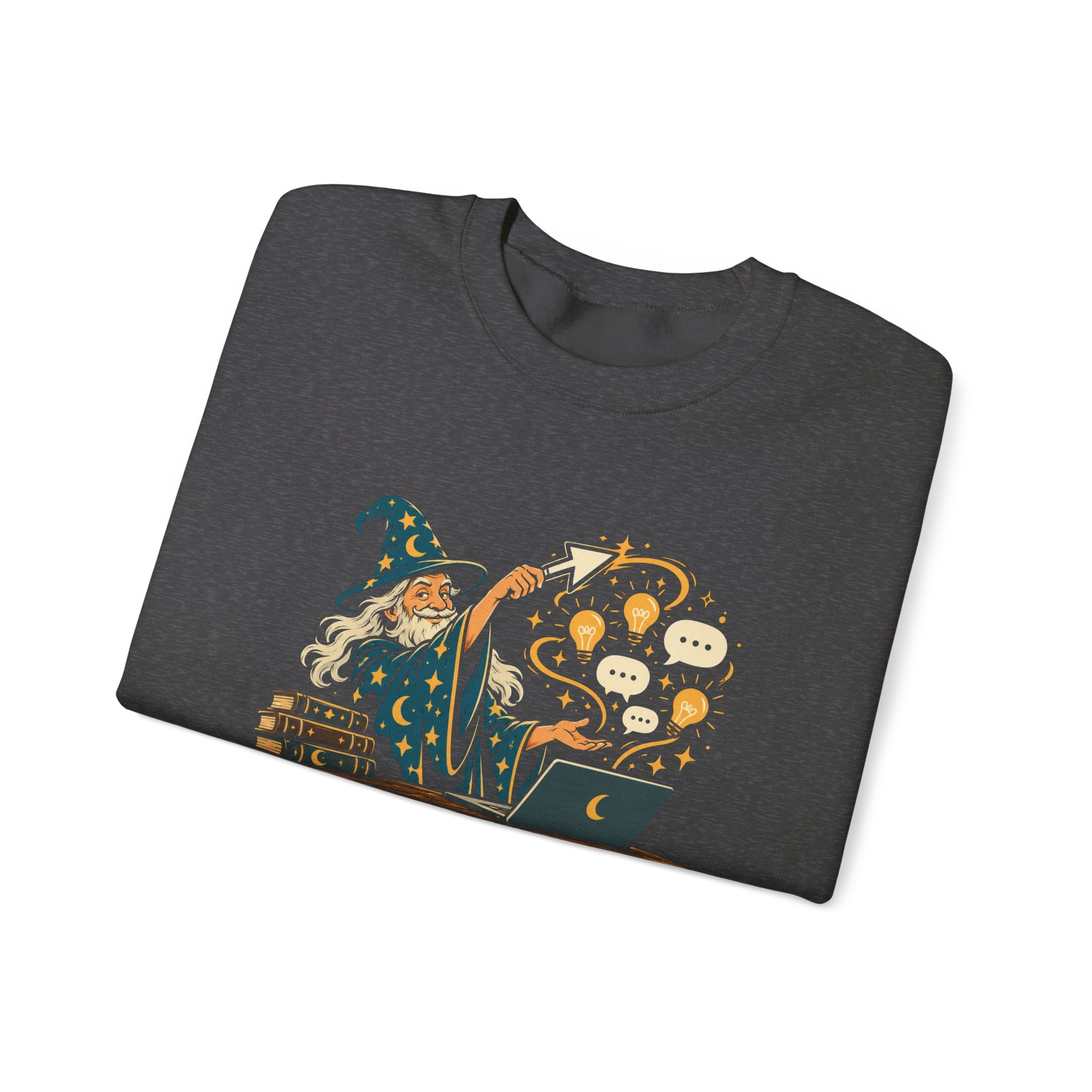 Prompt Wizard crewneck sweatshirt in Dark Heather, folded