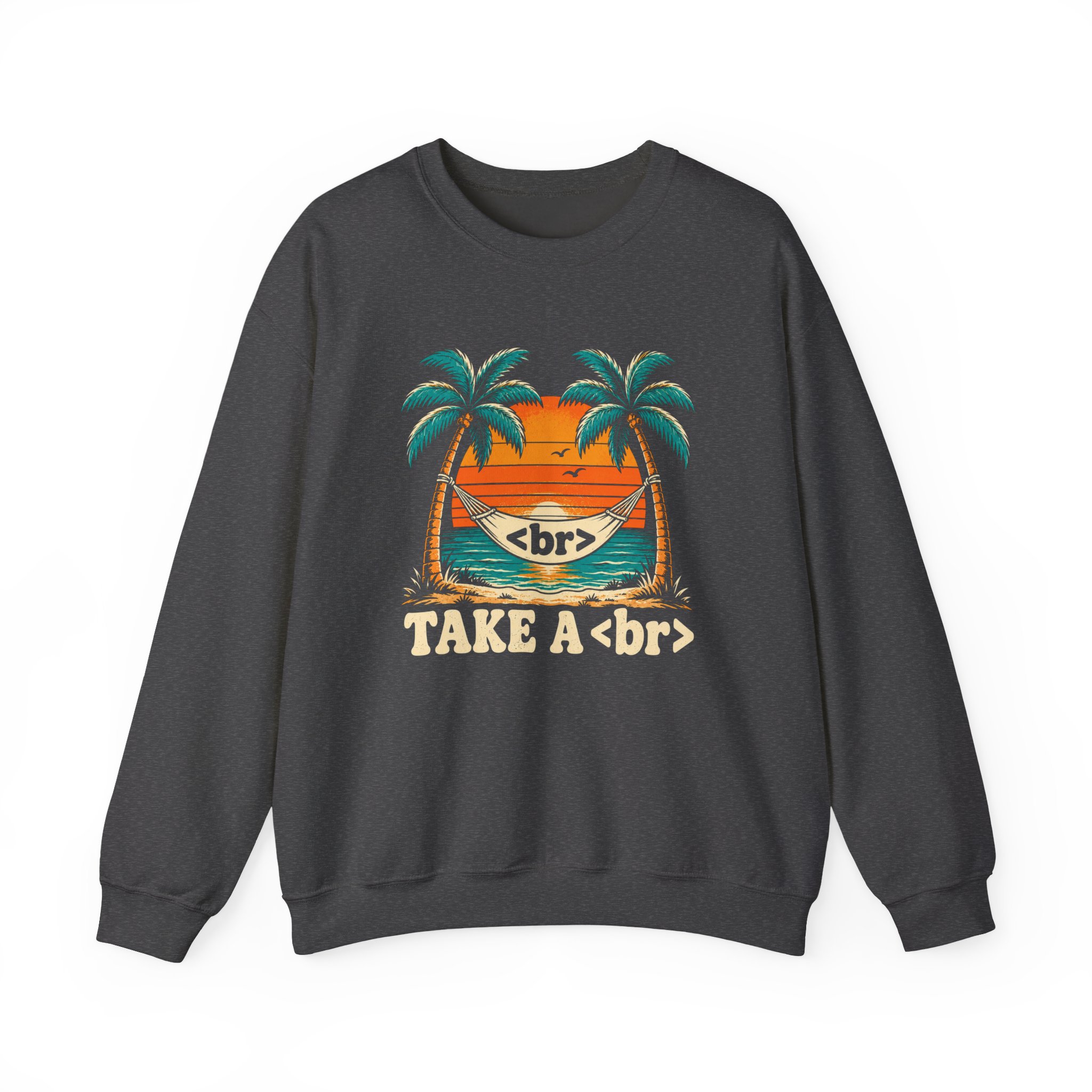 Take a Break Hammock crewneck sweatshirt in Dark Heather, front view