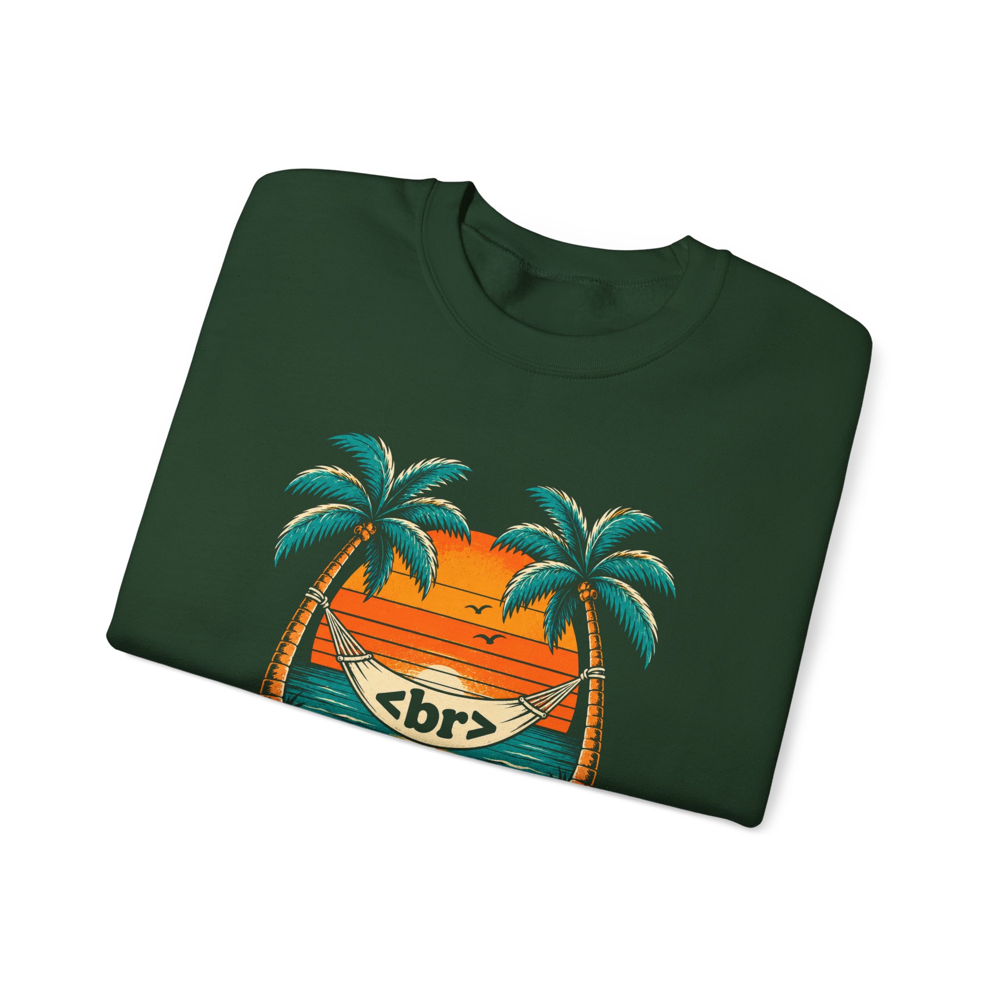 Take a Break Hammock crewneck sweatshirt in Forest Green, folded